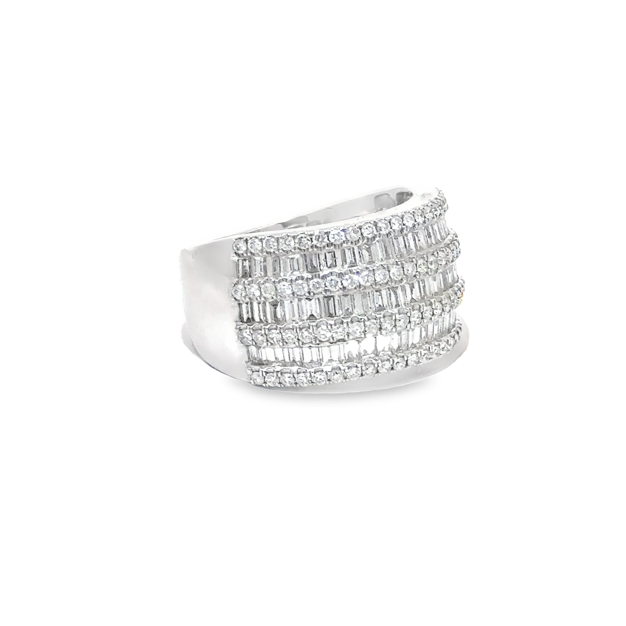 2.22ct Natural Round And Baguette Diamond Cocktail Ring Set In 18ct White Gold