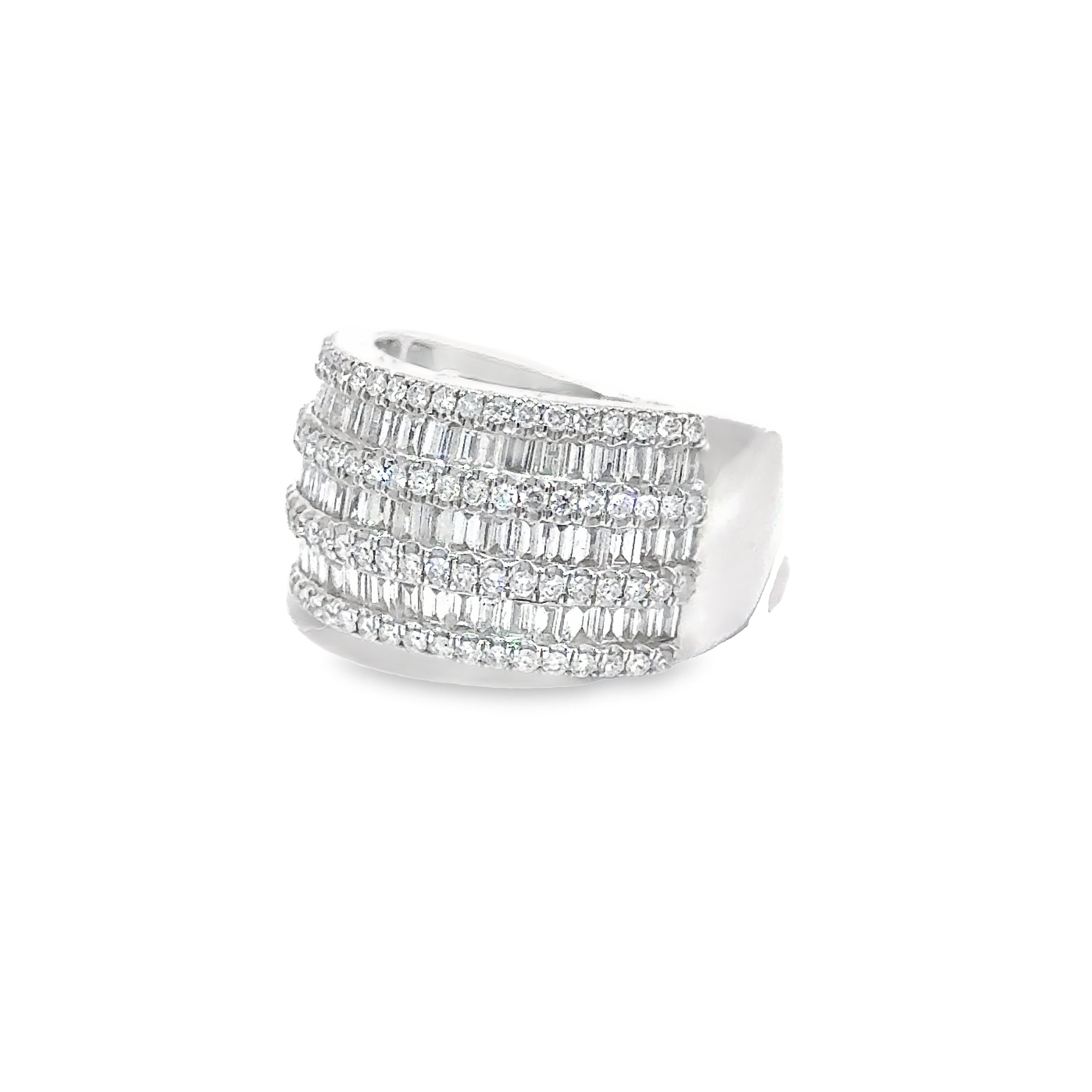 2.22ct Natural Round And Baguette Diamond Cocktail Ring Set In 18ct White Gold