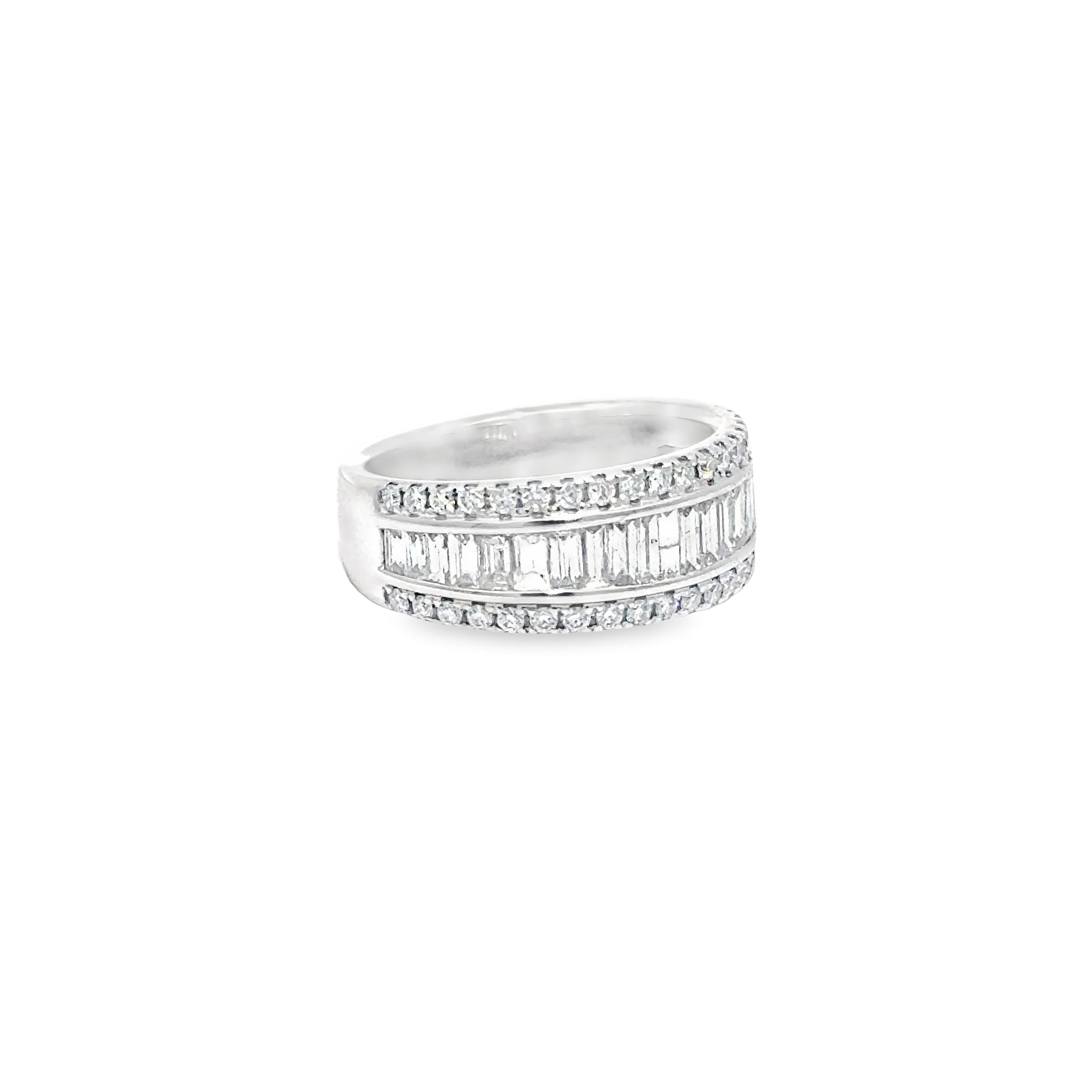 1.13ct Natural Baguette and Round Brilliant Diamond Cluster Ring Set In 18ct White Gold