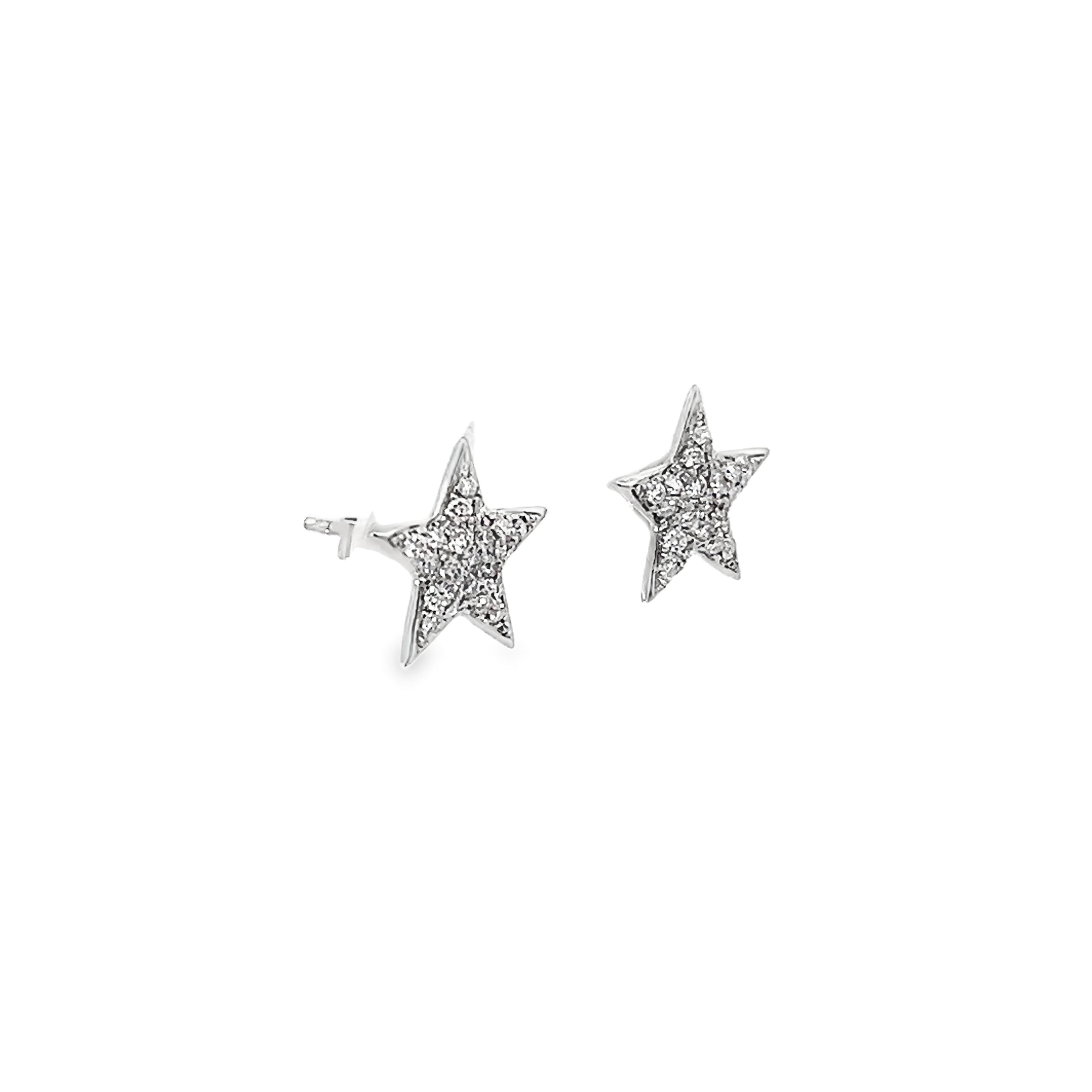 0.34ct Natural Round Brilliant Cut Diamond Star Shape Earrings Set In 18ct White Gold