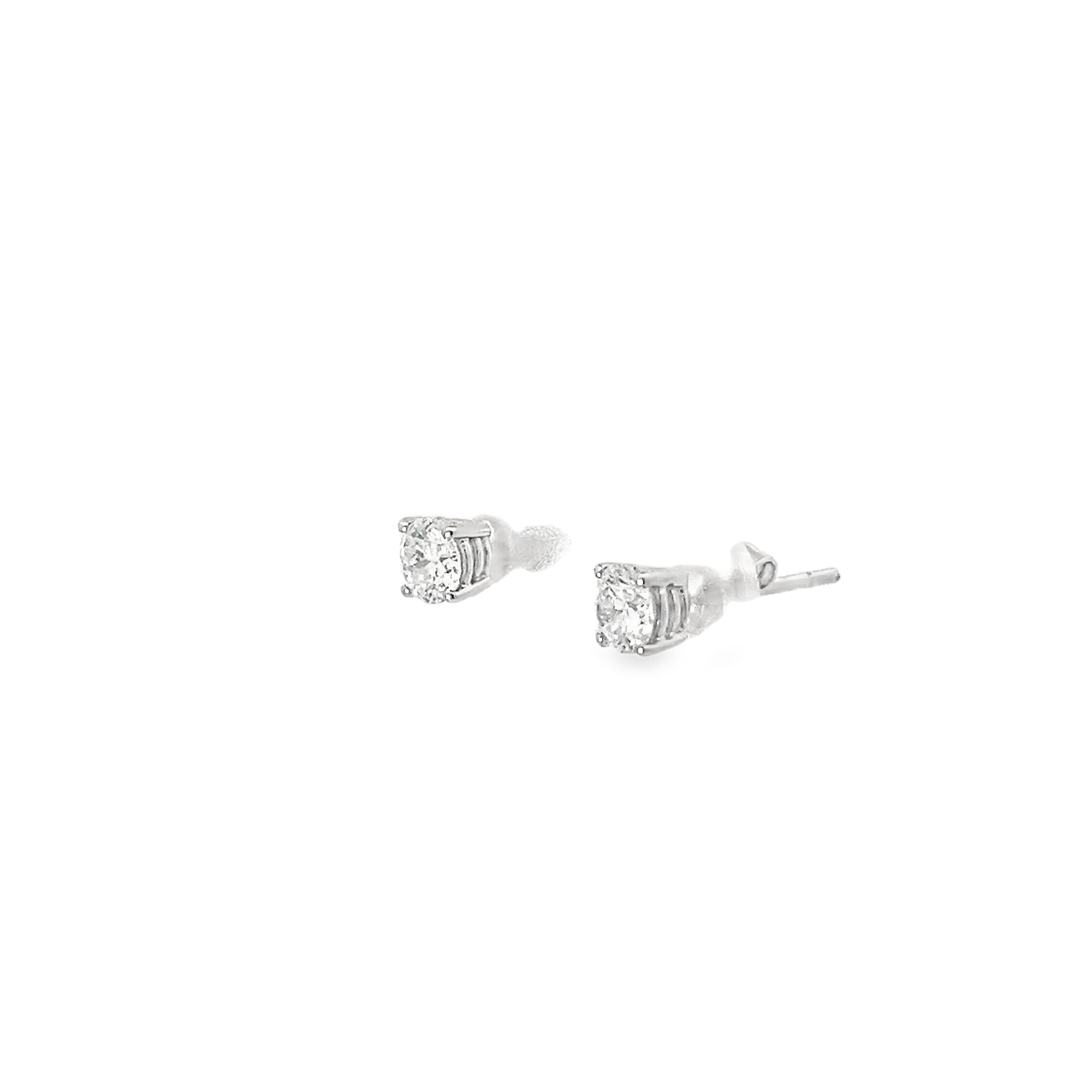 0.82ct Natural Round Brilliant Cut Diamond Stud Earrings Set in 18ct White Gold