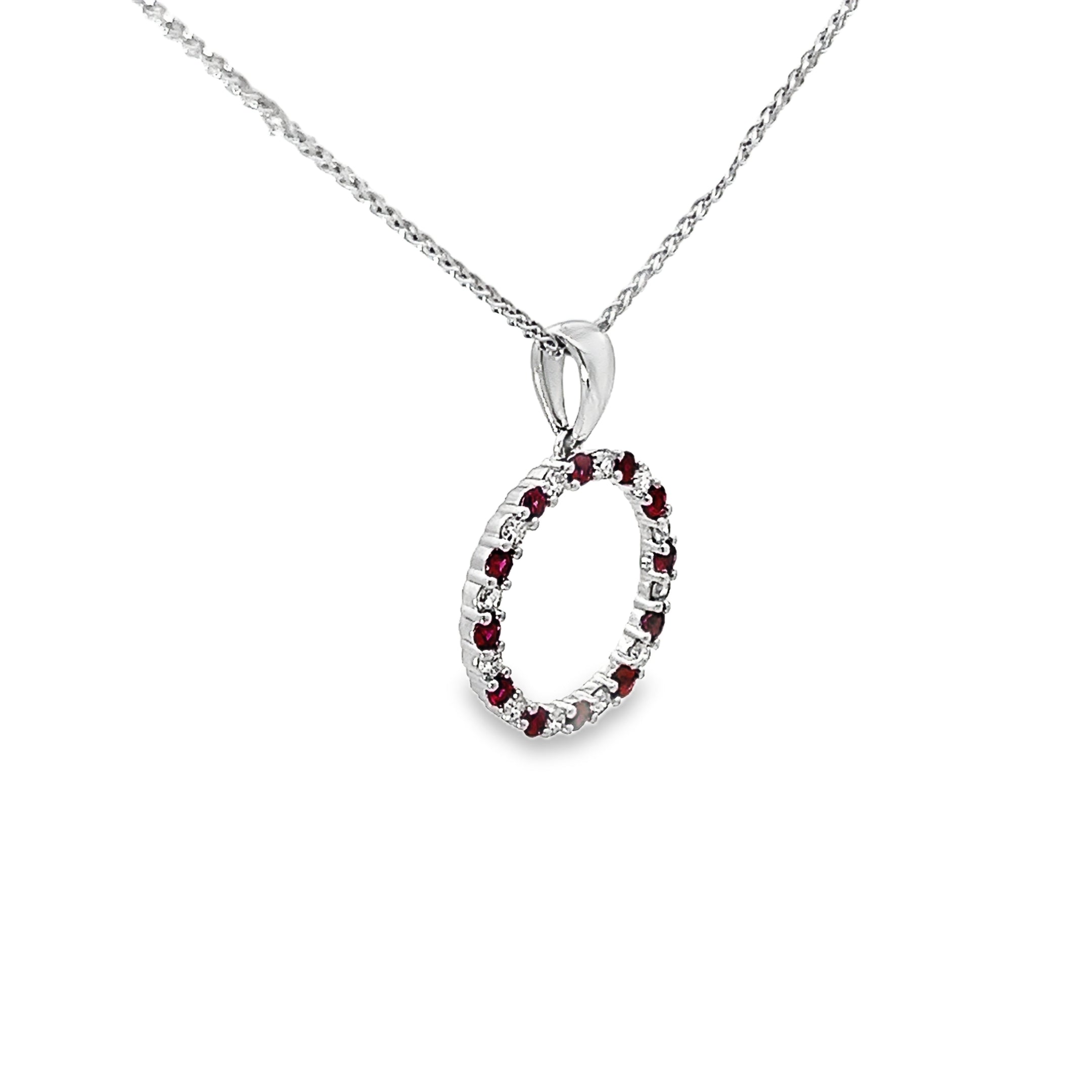 0.21ct Diamond And 0.36ct Ruby Circle Necklace Set In 18ct White Gold