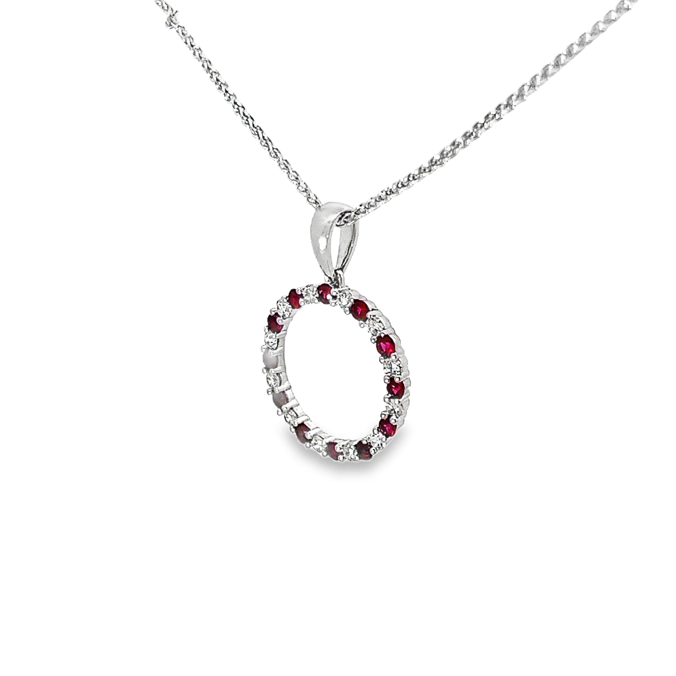 0.21ct Diamond And 0.36ct Ruby Circle Necklace Set In 18ct White Gold