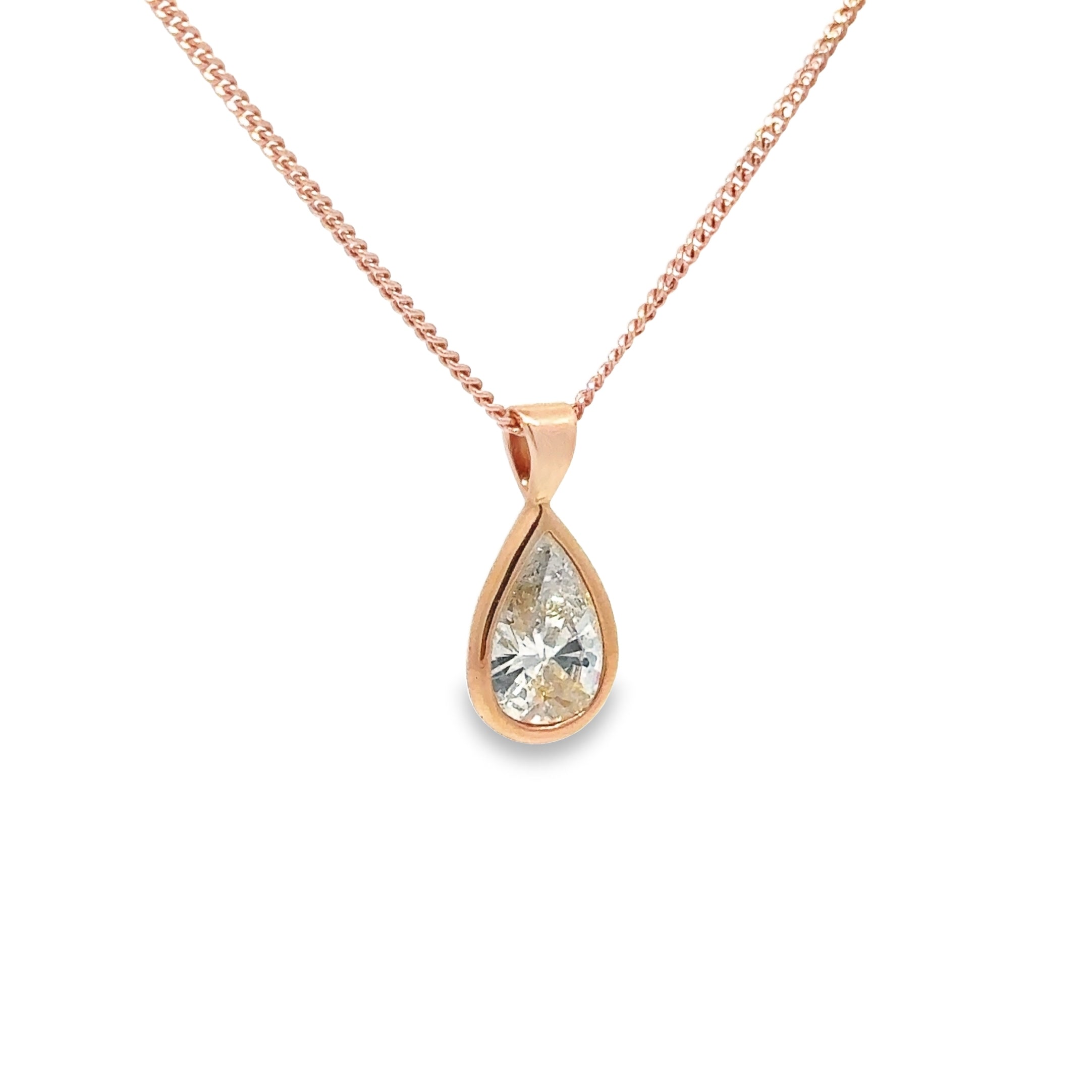 1.50ct Natural Pear Cut Diamond Drop Pendant Set In 18ct Rose Gold