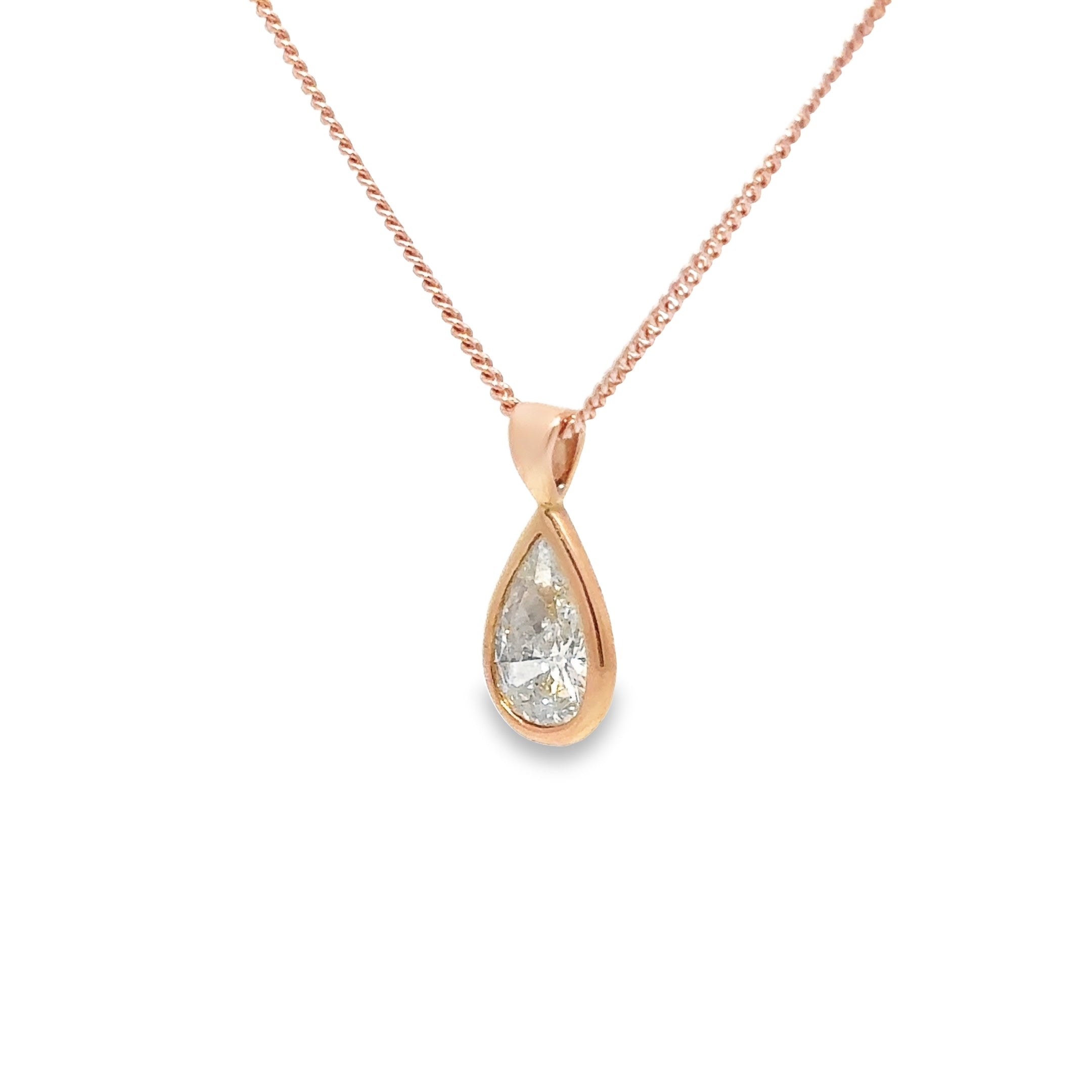 1.50ct Natural Pear Cut Diamond Drop Pendant Set In 18ct Rose Gold