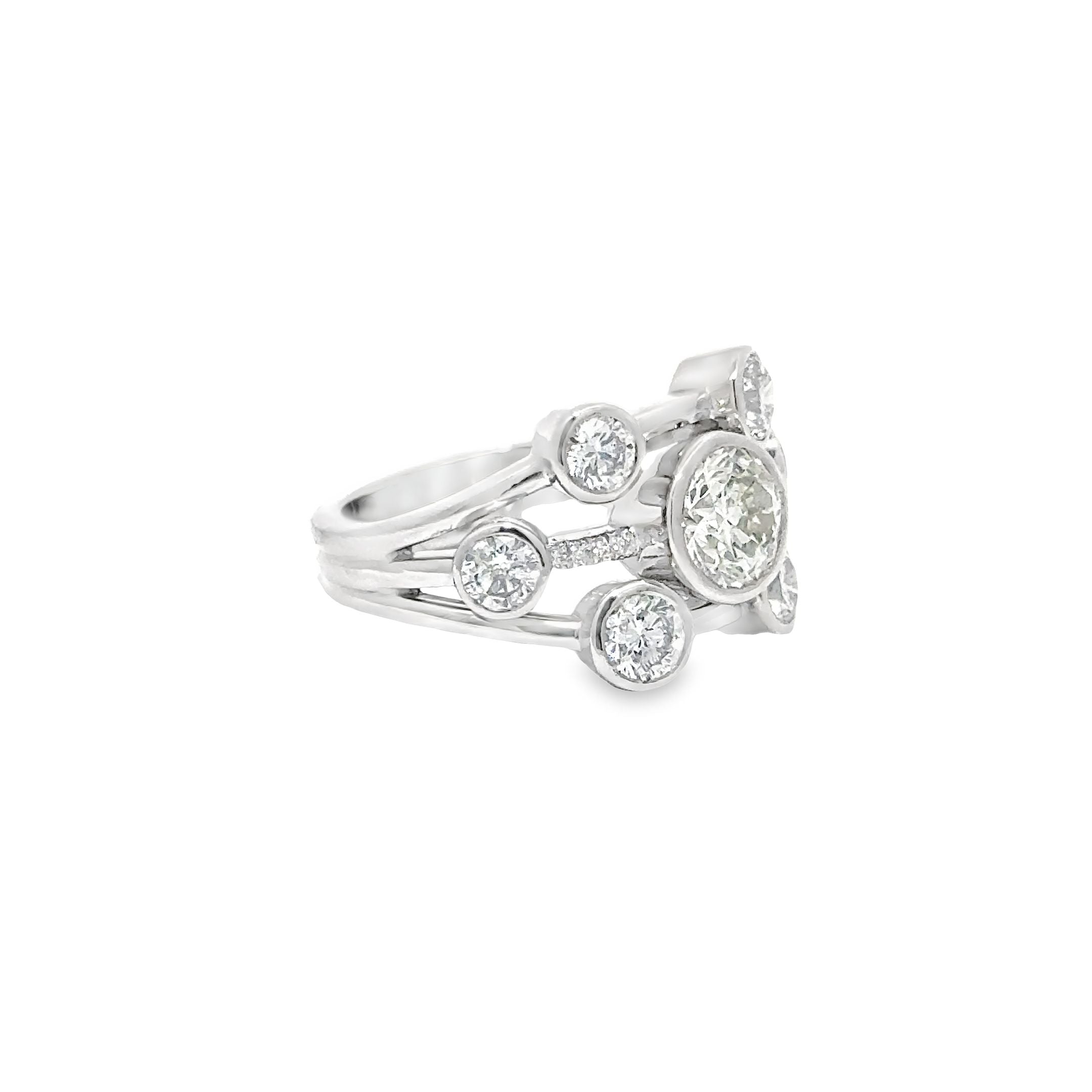 2.12ct Natural Round Brilliant Cut Diamond Bubble Ring Set In Platinum