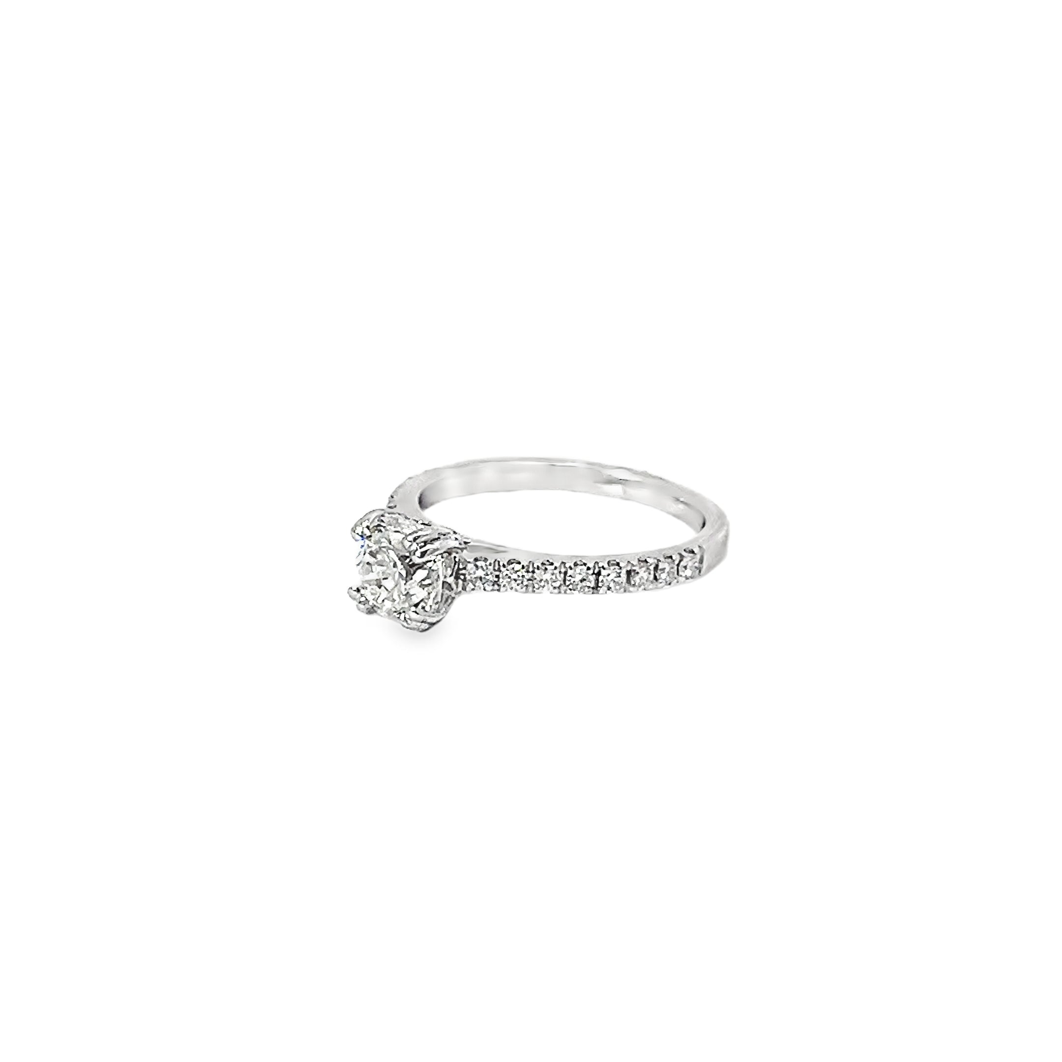 1.00ct Natural Round Brilliant Cut Diamond Engagement Ring Set In 18ct White Gold
