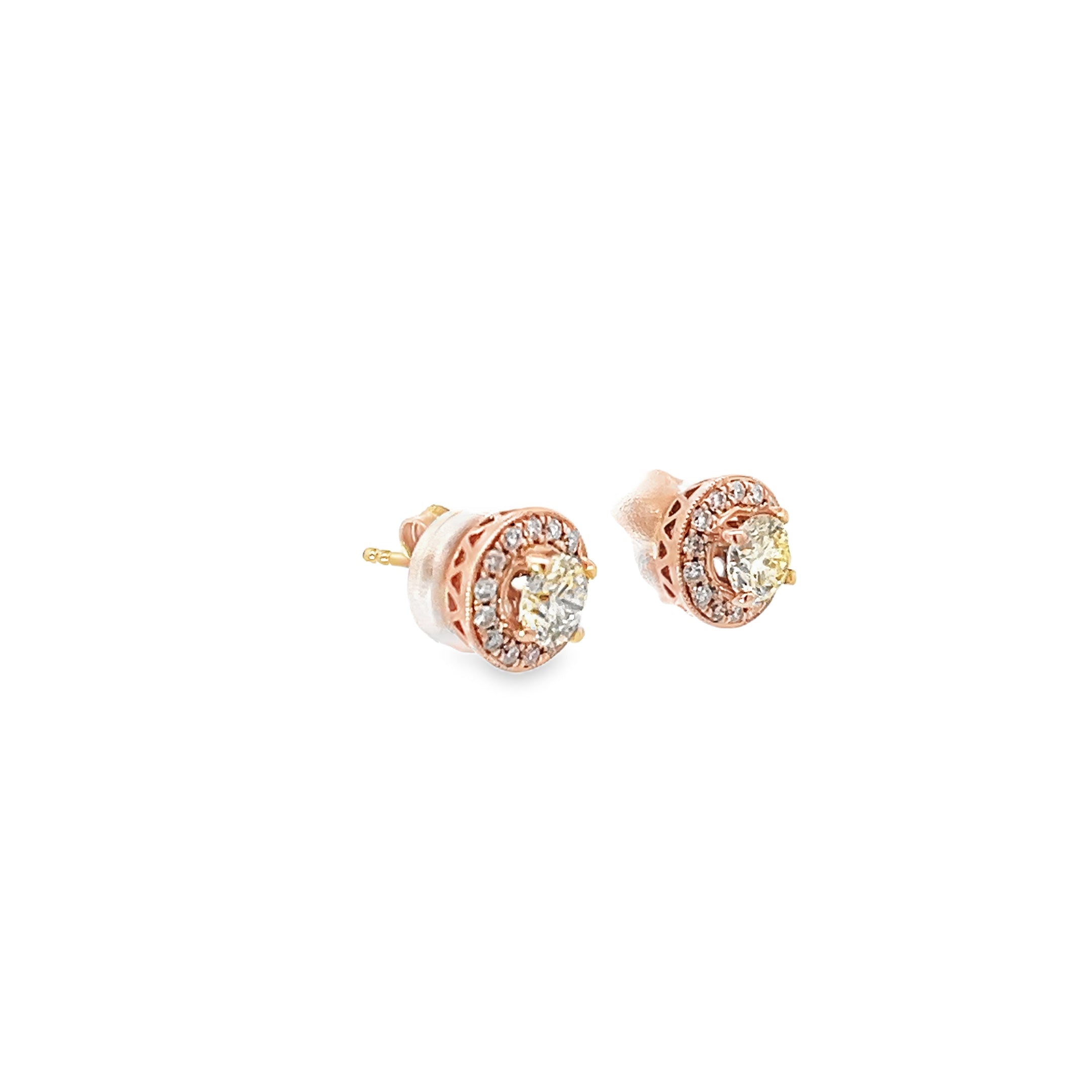 1.30ct Natural Round Brilliant Cut Diamond Cluster Earrings Set In 18ct Rose Gold