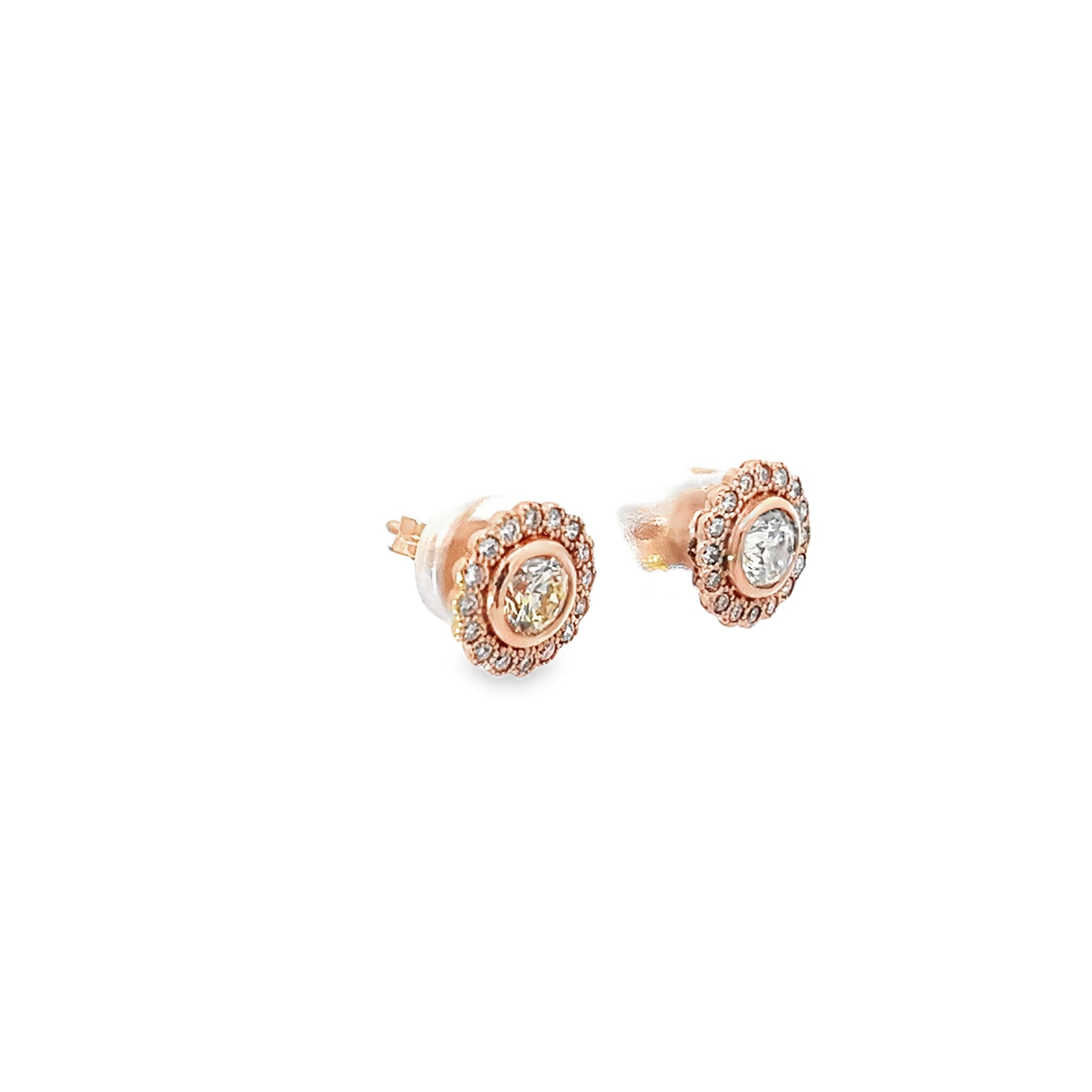 1.33ct Natural Round Brilliant Cut Diamond Daisy Clusters Earrings Set In 18ct Rose Gold