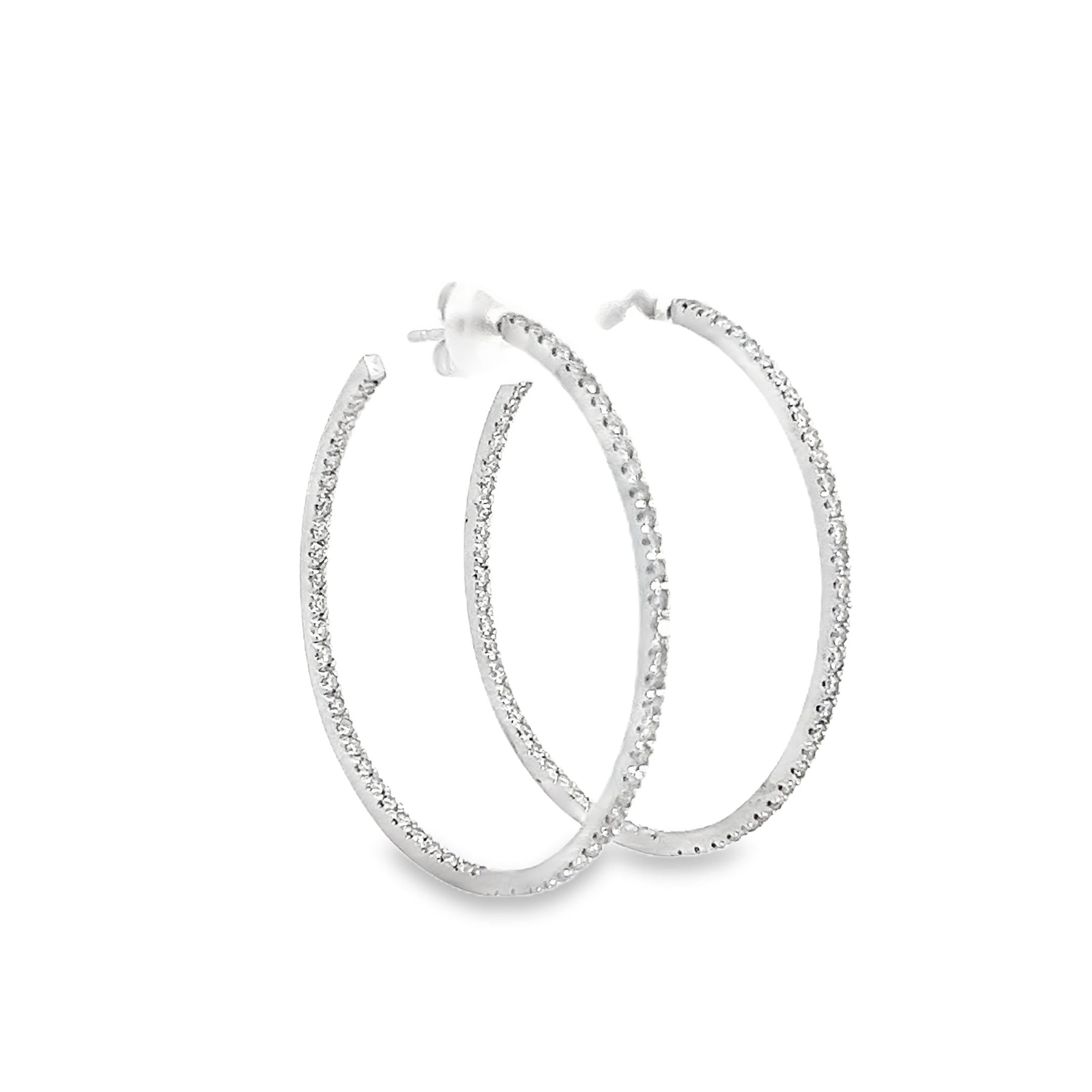 1.74ct Natural Round Brilliant Cut Diamond Hoop Earrings Set In 18ct White Gold
