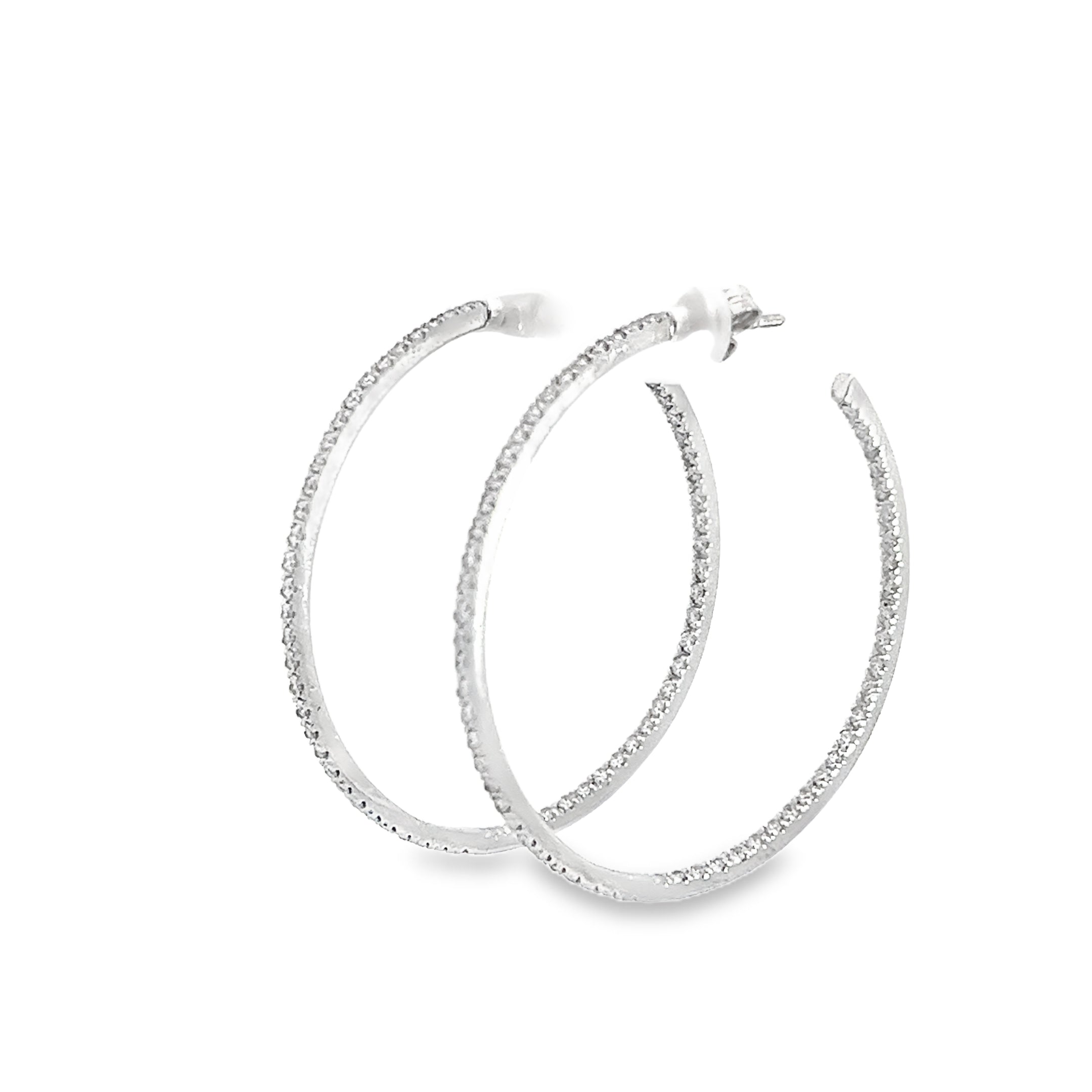 1.74ct Natural Round Brilliant Cut Diamond Hoop Earrings Set In 18ct White Gold