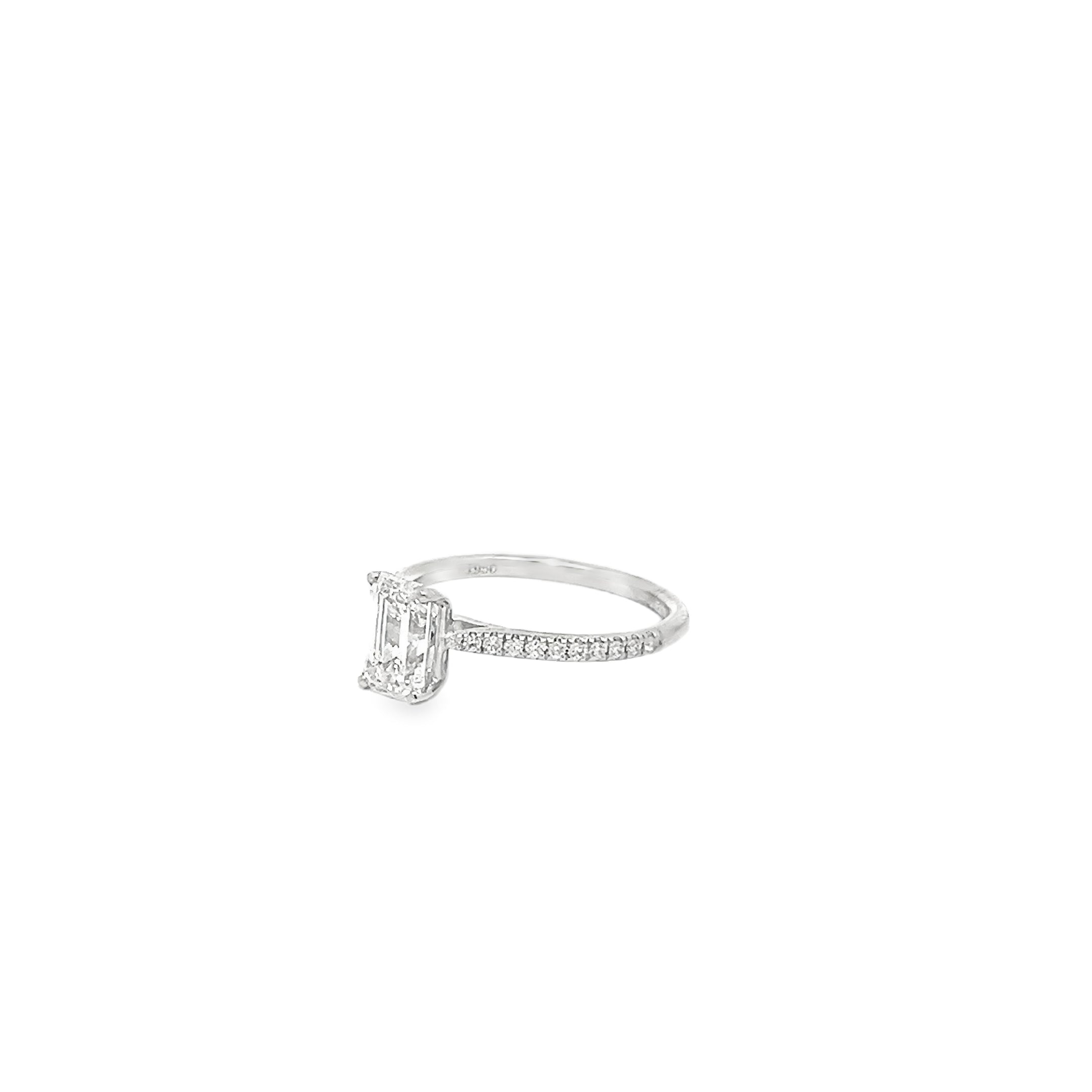 1.36ct Lab Grown Emerald Cut Diamond Engagement Ring Set In Platinum