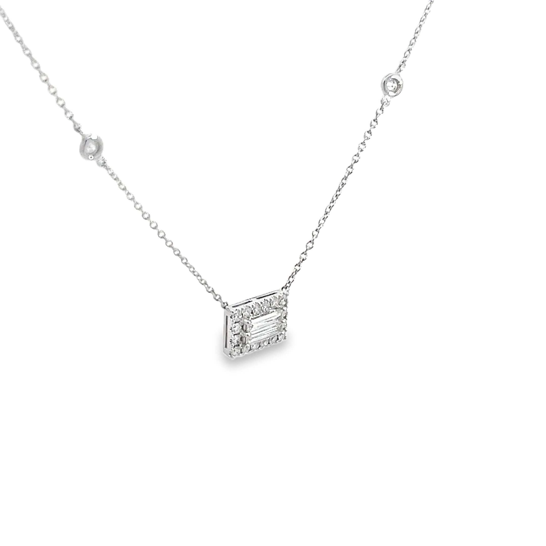 053ct Natural Baguette And Round Cut Cluster Diamond Necklace Set in 18ct White Gold