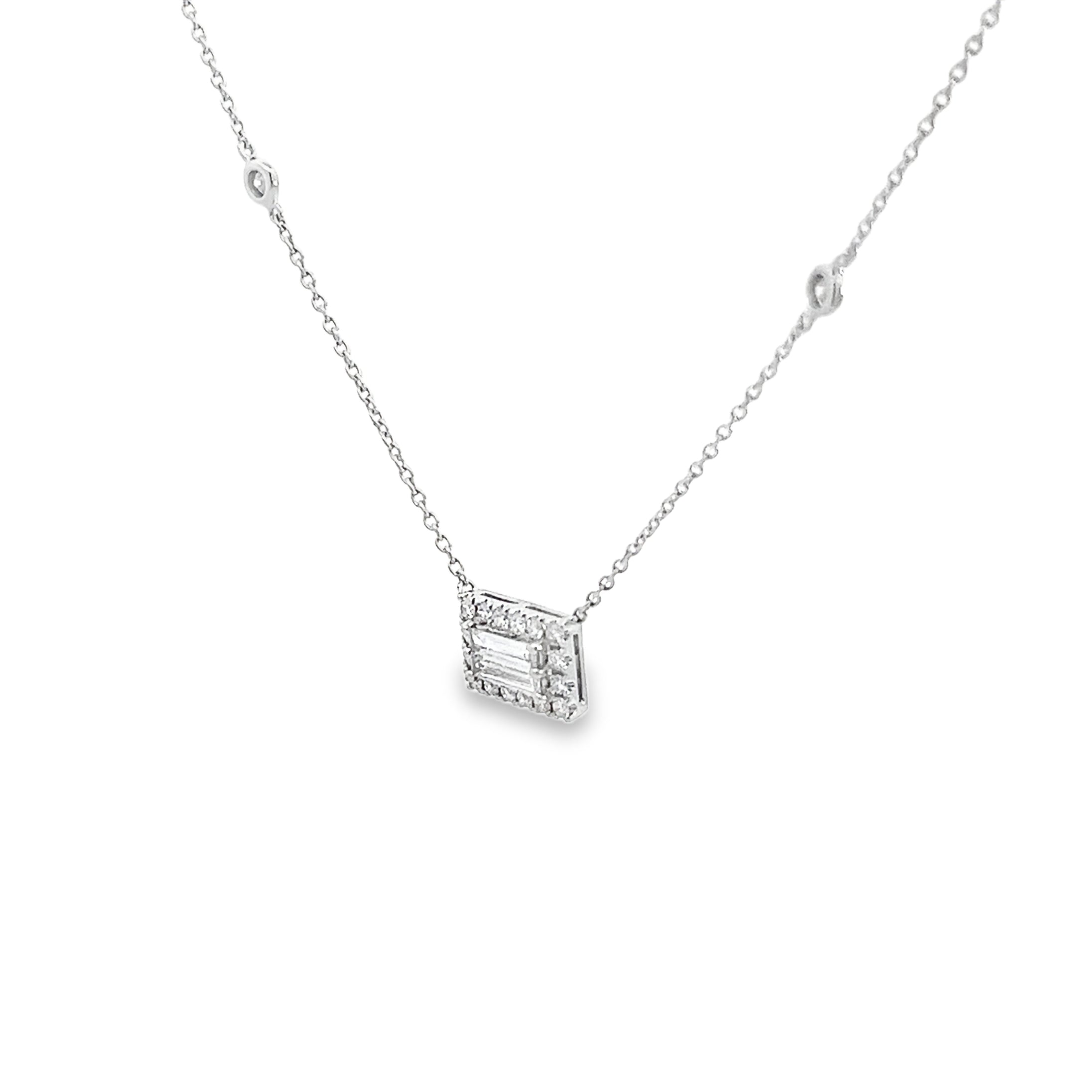053ct Natural Baguette And Round Cut Cluster Diamond Necklace Set in 18ct White Gold