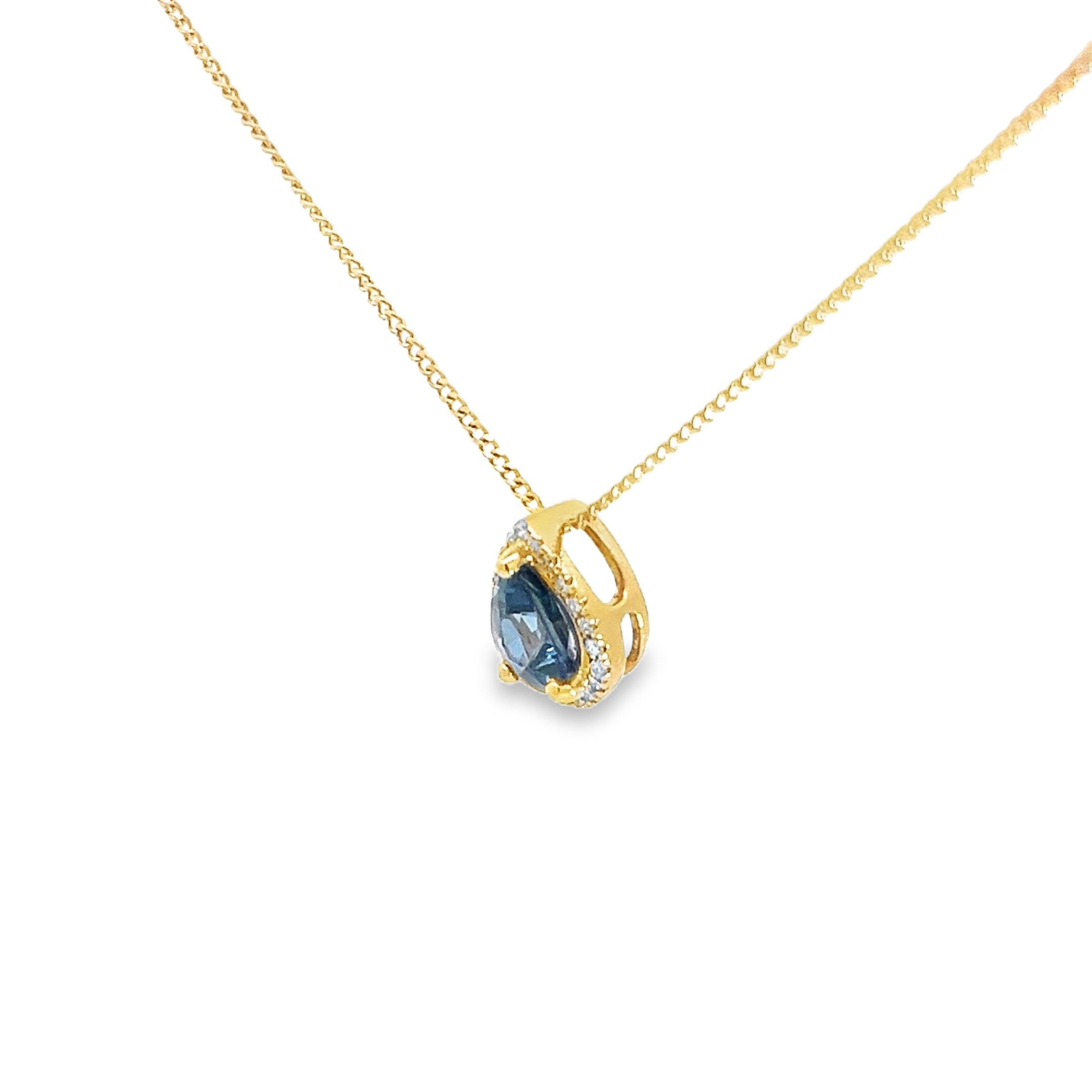 0.80ct Sapphire And Natural Diamond Pear Cut Necklace Set In 18ct Yellow Gold
