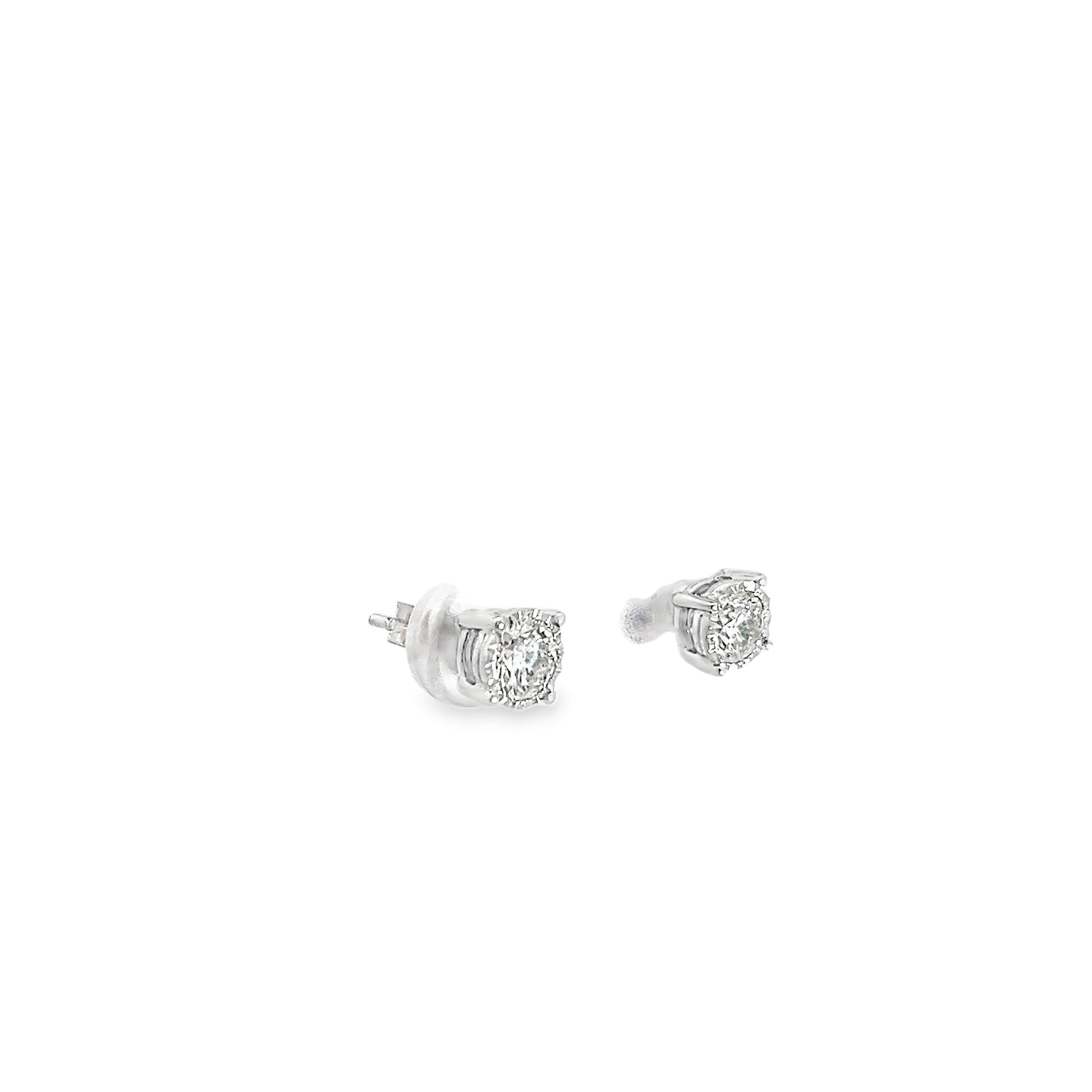 0.78ct Natural Round Brilliant Diamond Stud Earrings Set In 9ct White Gold