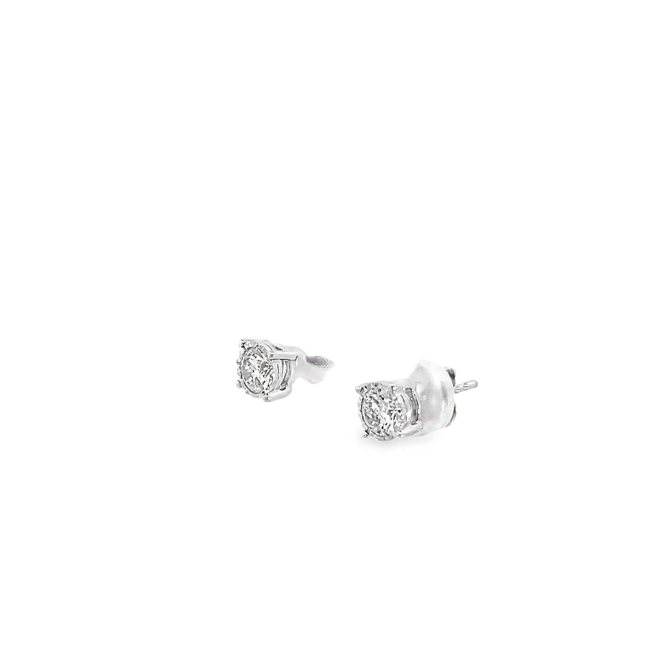 0.78ct Natural Round Brilliant Diamond Stud Earrings Set In 9ct White Gold