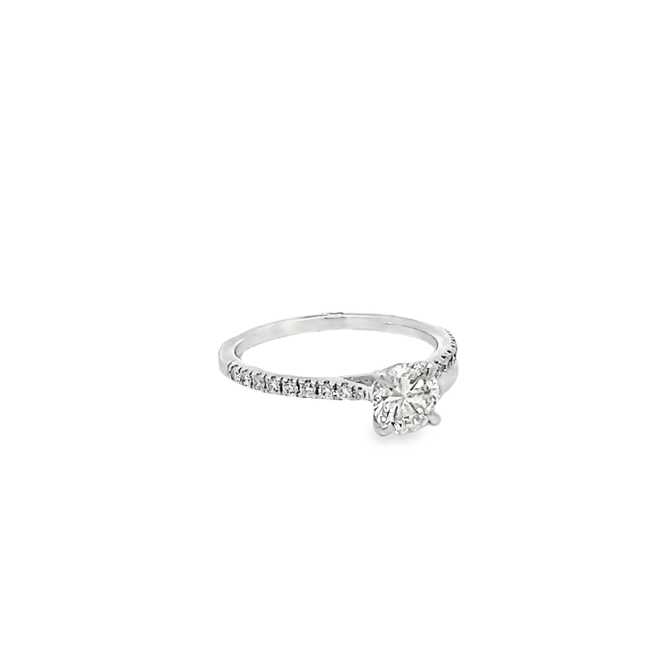 0.90ct Natural Round Brilliant Cut Diamond Engagement Ring Set In 18ct White Gold