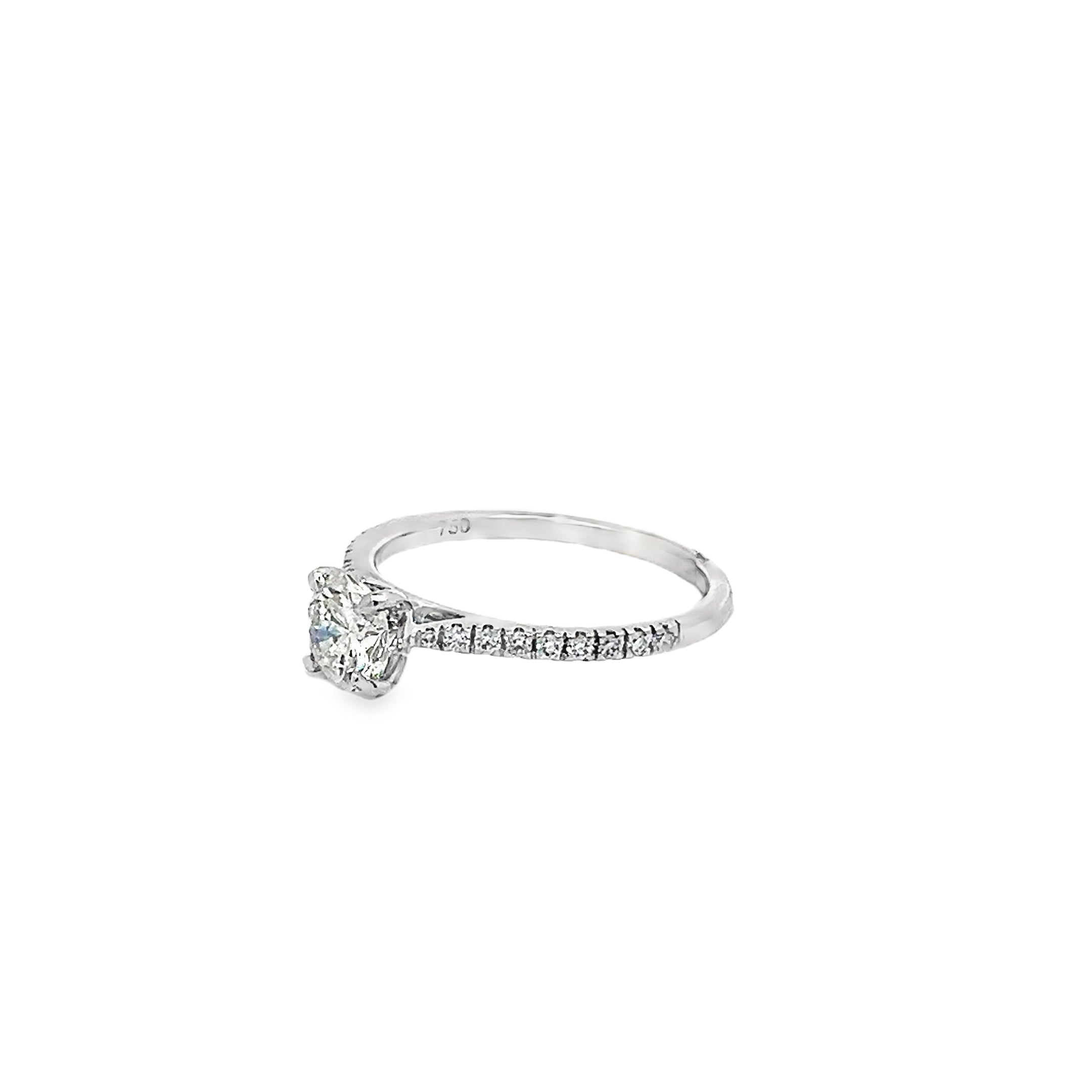 0.90ct Natural Round Brilliant Cut Diamond Engagement Ring Set In 18ct White Gold