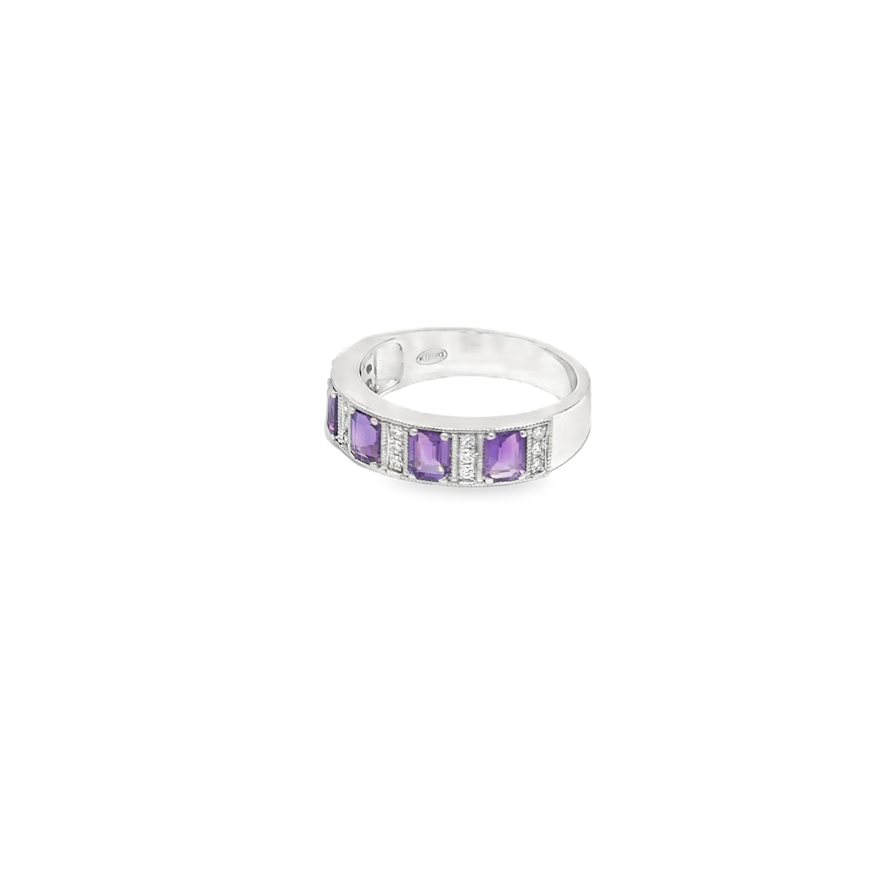 0.97ct Amethyst And 0.11ct Diamond Art Deco Style Eternity Ring Set in 18ct White Gold