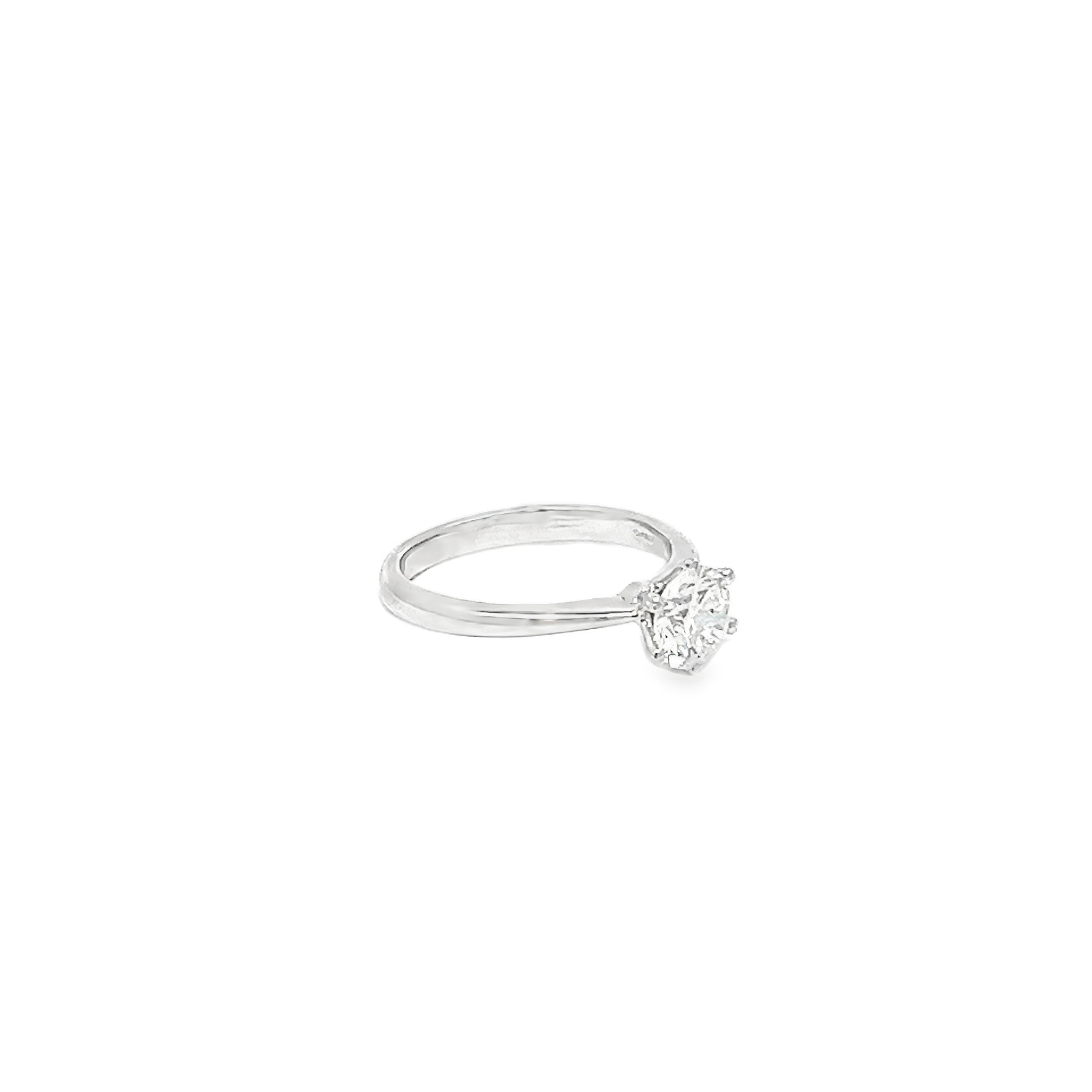1.01ct Round Brilliant Cut Lab Grown Diamond Set In A 6 Claw 18ct White Gold Mount