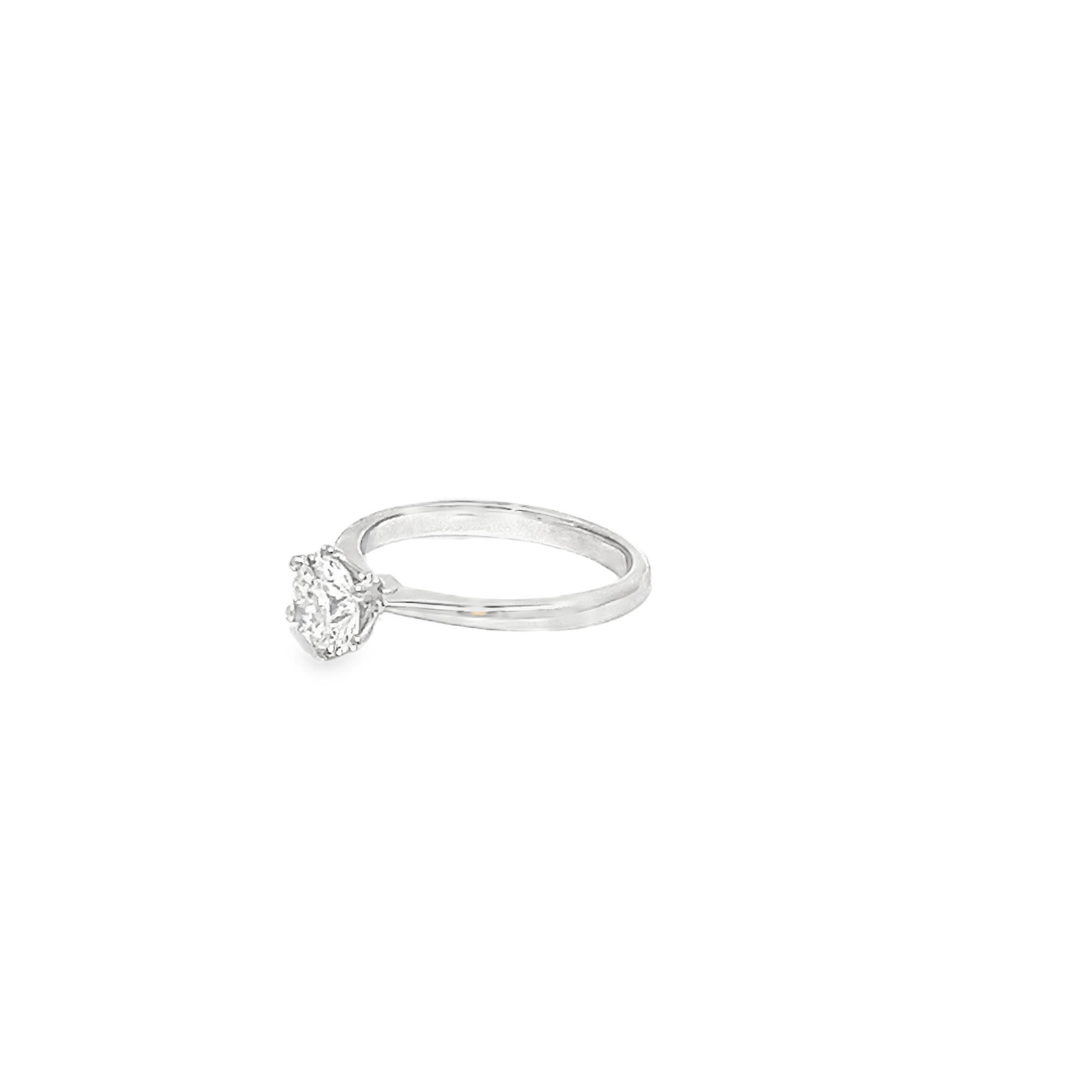 1.01ct Round Brilliant Cut Lab Grown Diamond Set In A 6 Claw 18ct White Gold Mount