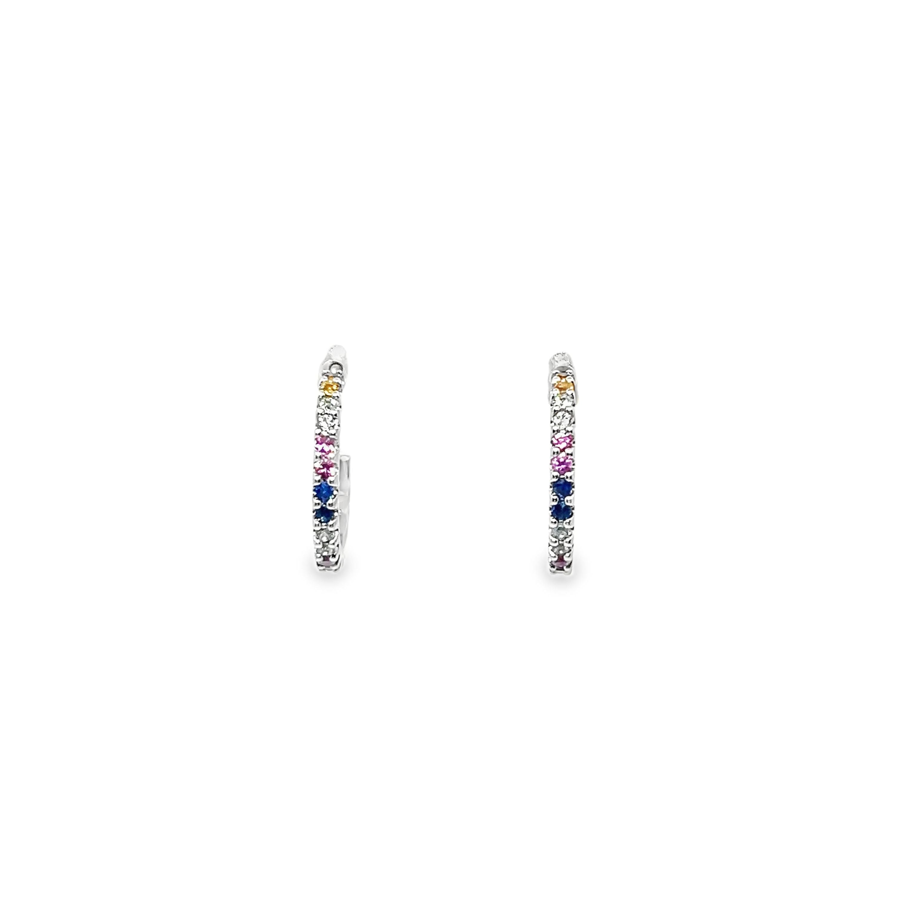 0.69ct Multi Colour Sapphire Diamond Studs Set in 18ct White Gold