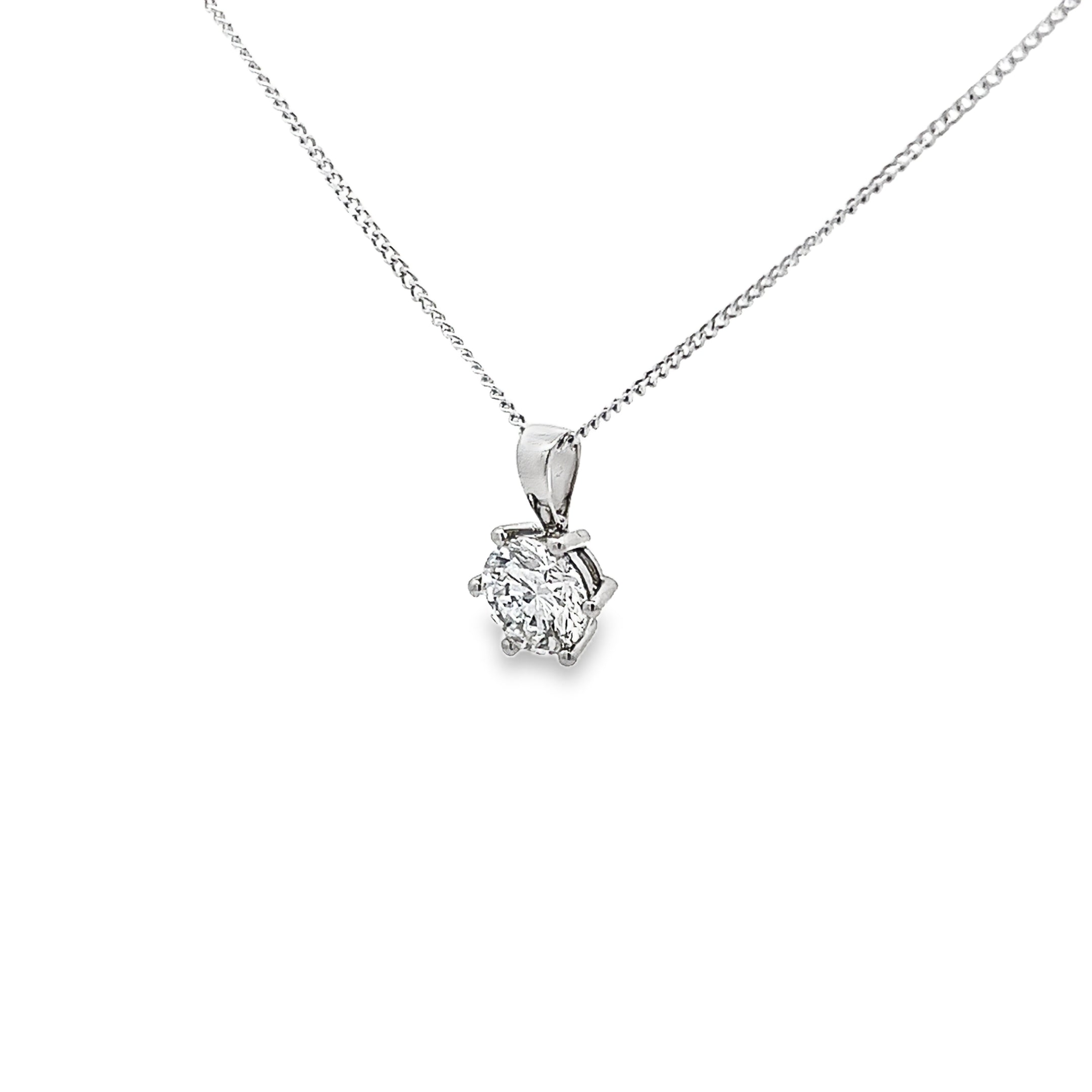 2.00ct Lab Grown Round Brilliant Cut Diamond 6 Claw Pendant Set In Platinum