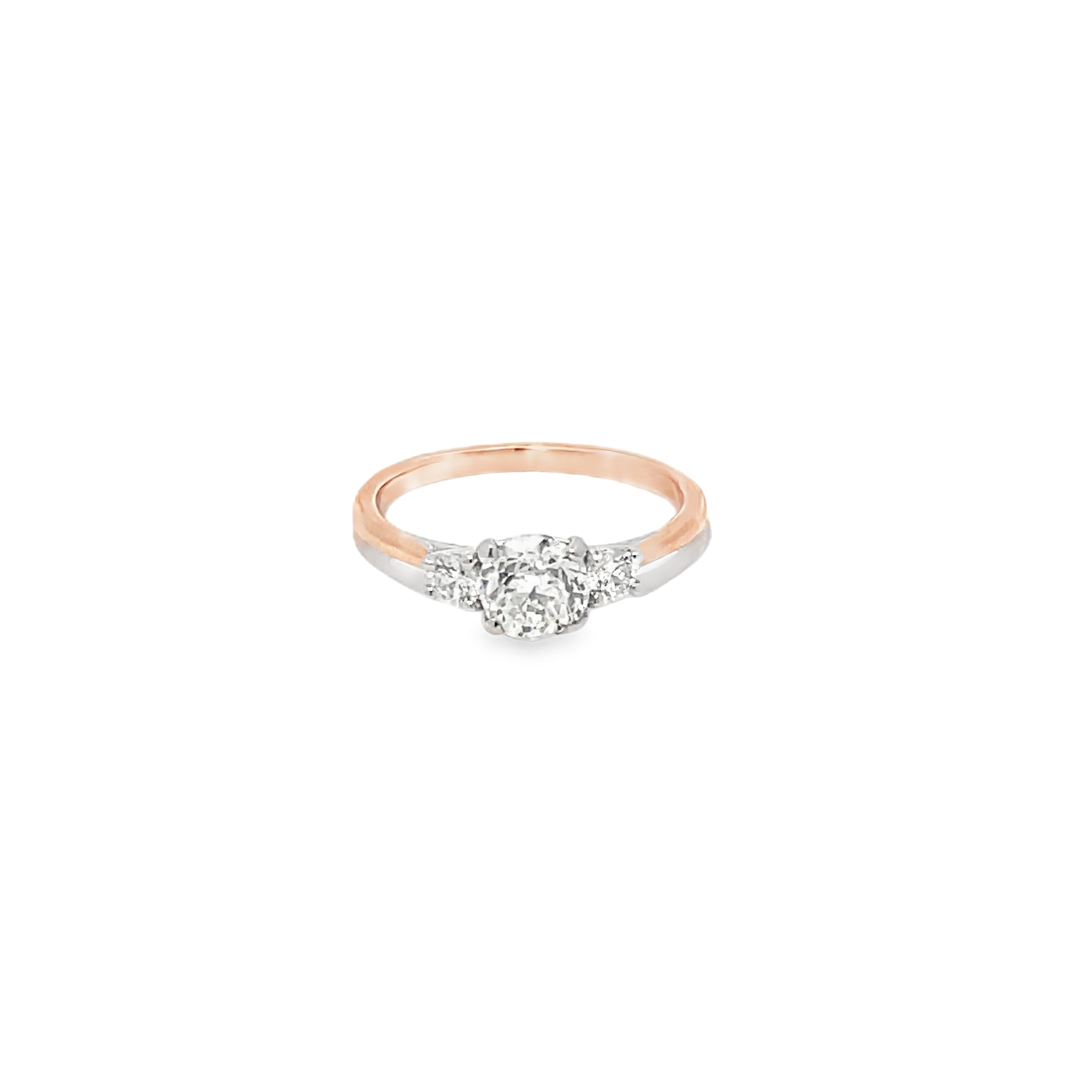 0.90ct Natural Diamond Trilogy Ring Set In 18ct Rose Gold