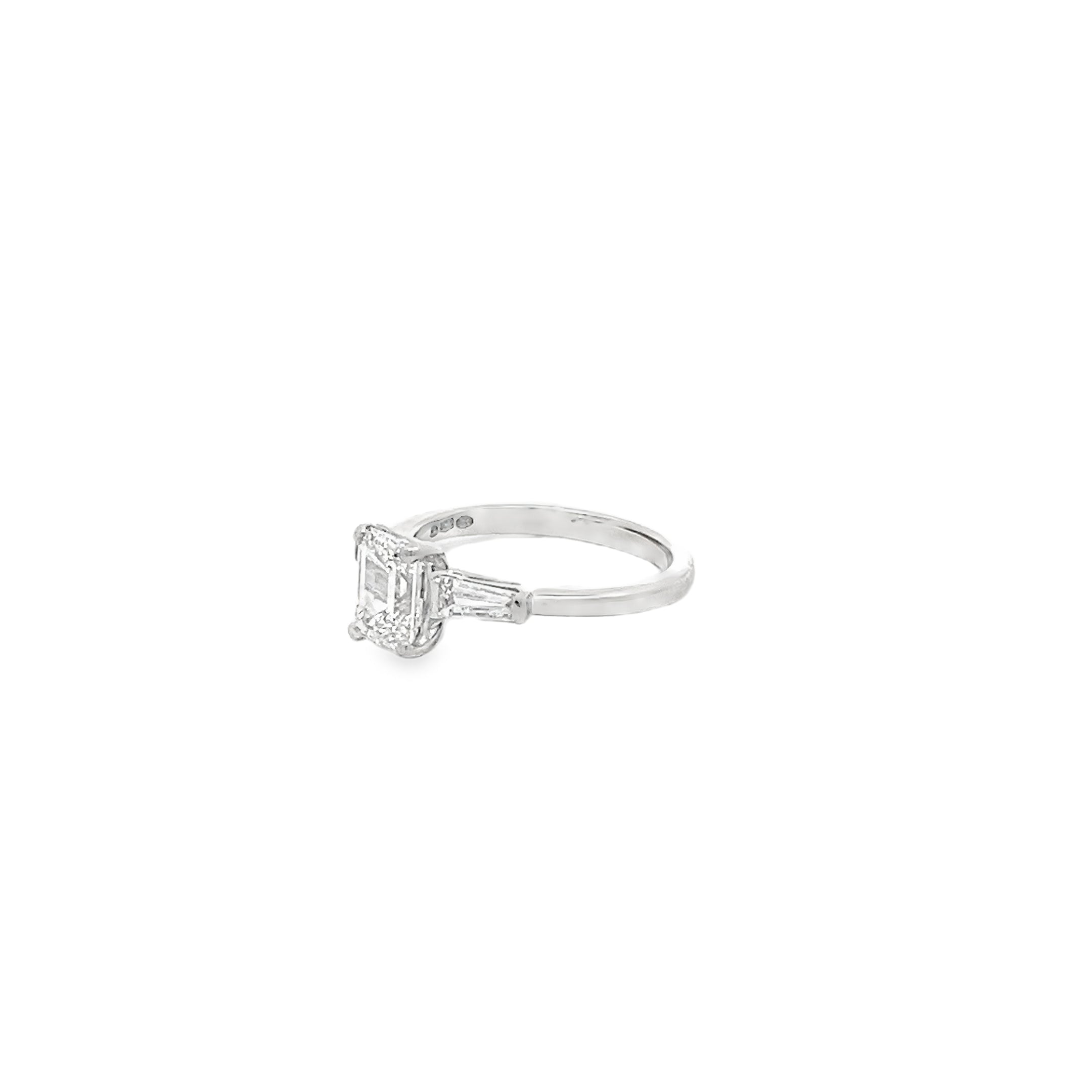 1.01ct Lab Grown Emerald Cut Diamond Engagement With Tapered Baguette Sides Ring Set In Platinum