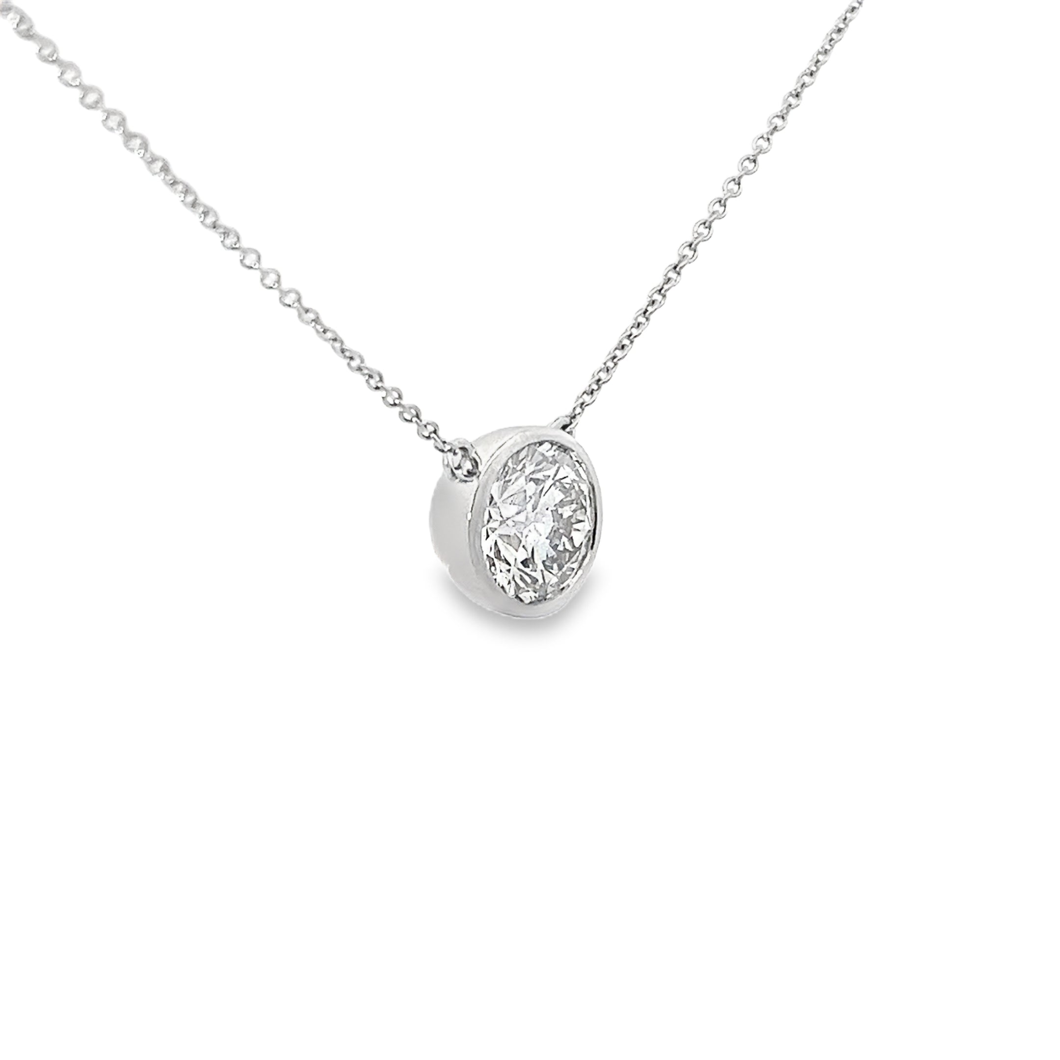 2.71ct Lab Grown Round Brilliant Cut Diamond Necklace Bezel Set In Platinum