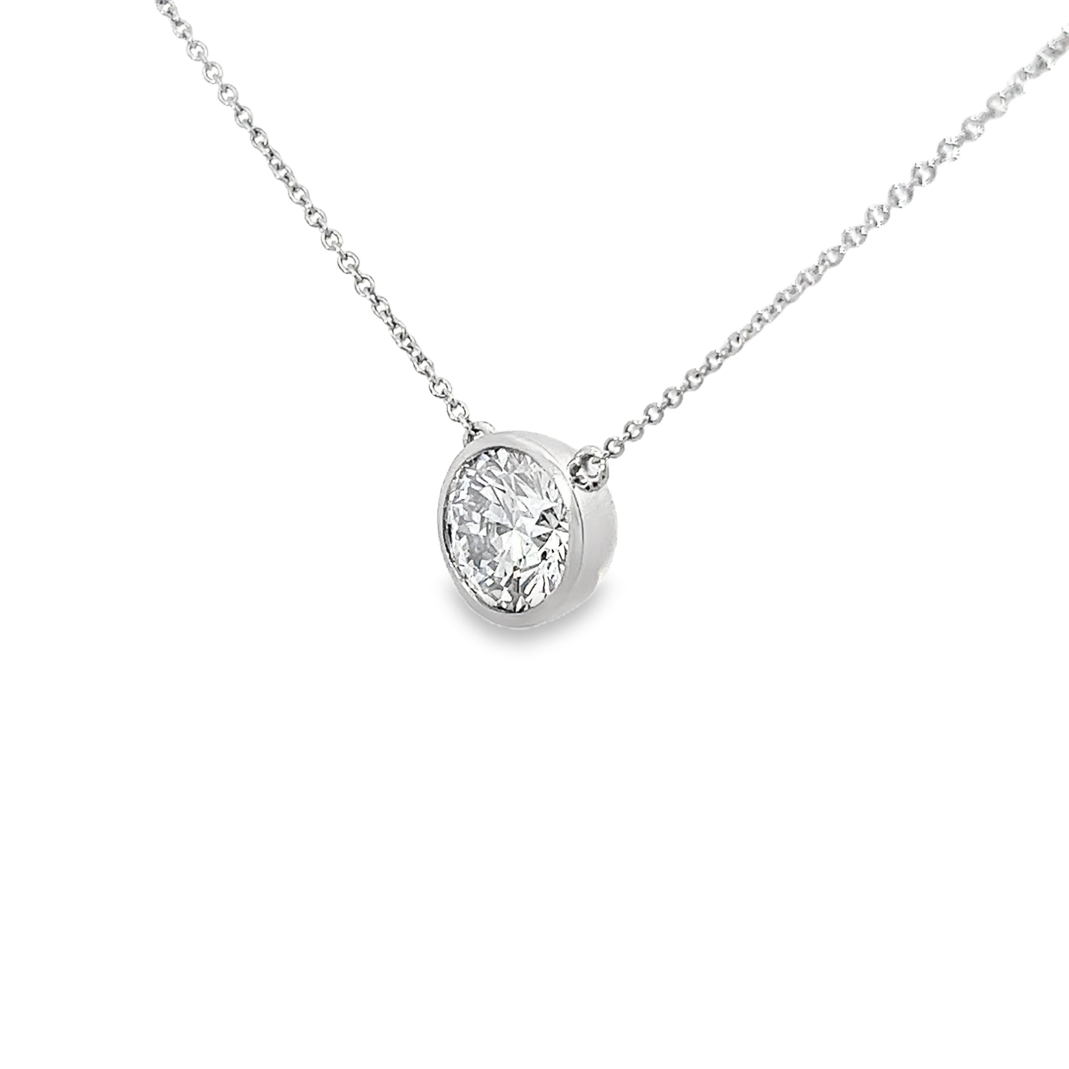2.71ct Lab Grown Round Brilliant Cut Diamond Necklace Bezel Set In Platinum