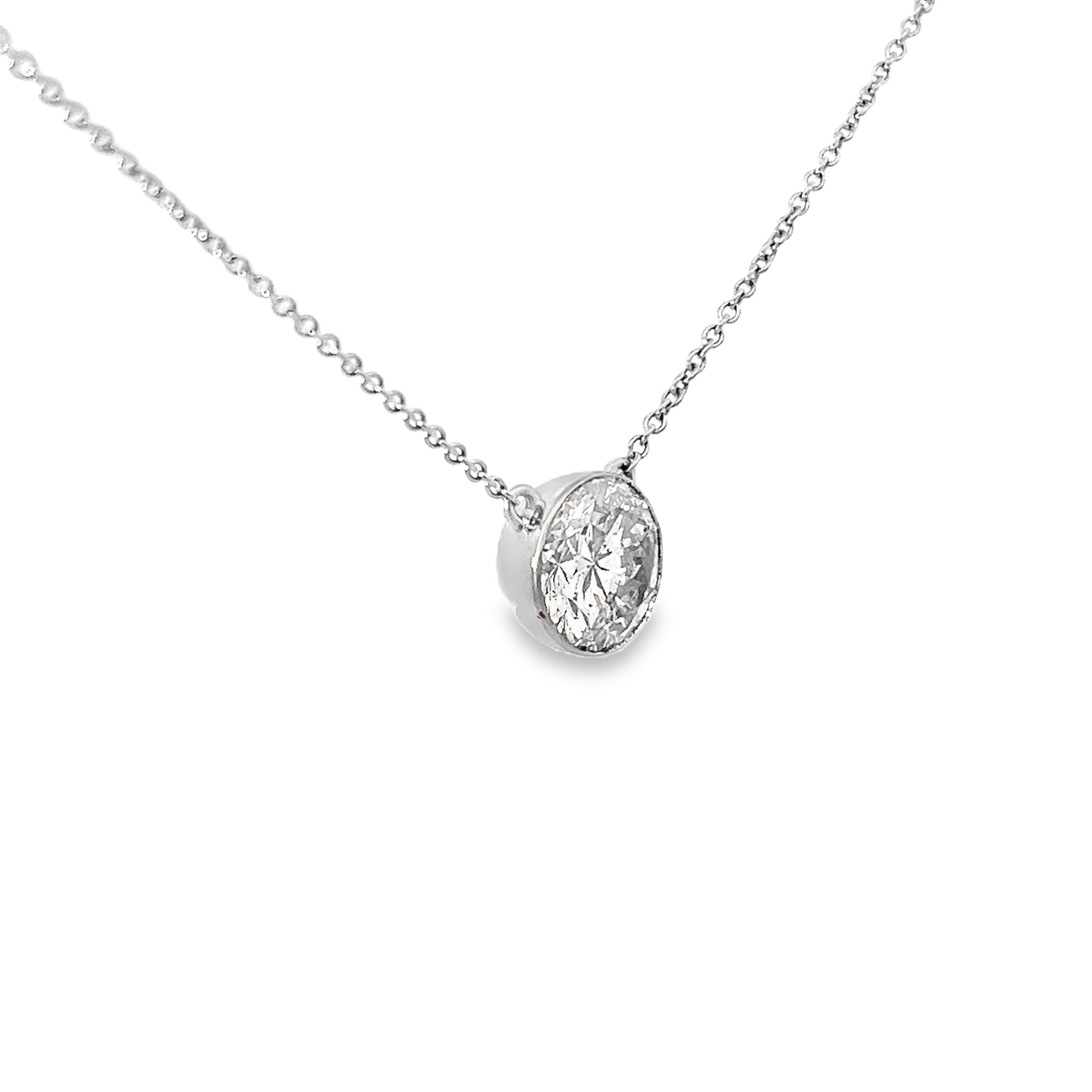 2.38ct Lab Grown Round Brilliant Cut Diamond Necklace Bezel Set In Platinum