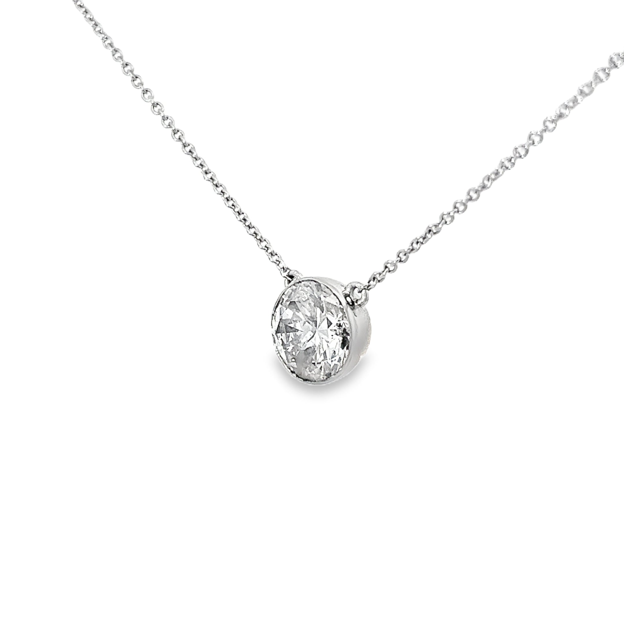 2.38ct Lab Grown Round Brilliant Cut Diamond Necklace Bezel Set In Platinum