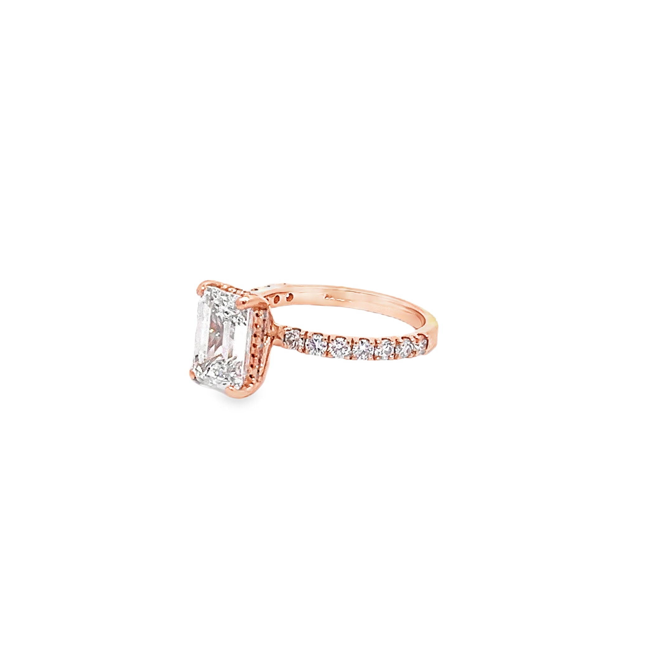2.67ct Lab Grown Emerald Cut Diamond Engagement Ring Set in 18ct Rose Gold