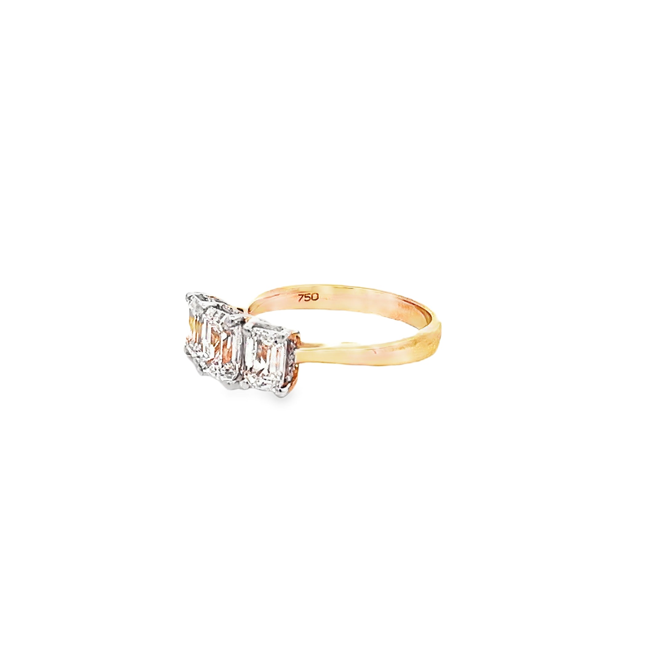 2.31ct Emerald Cut Trilogy Lab Grown Diamond Ring Set in 18ct Yellow Gold