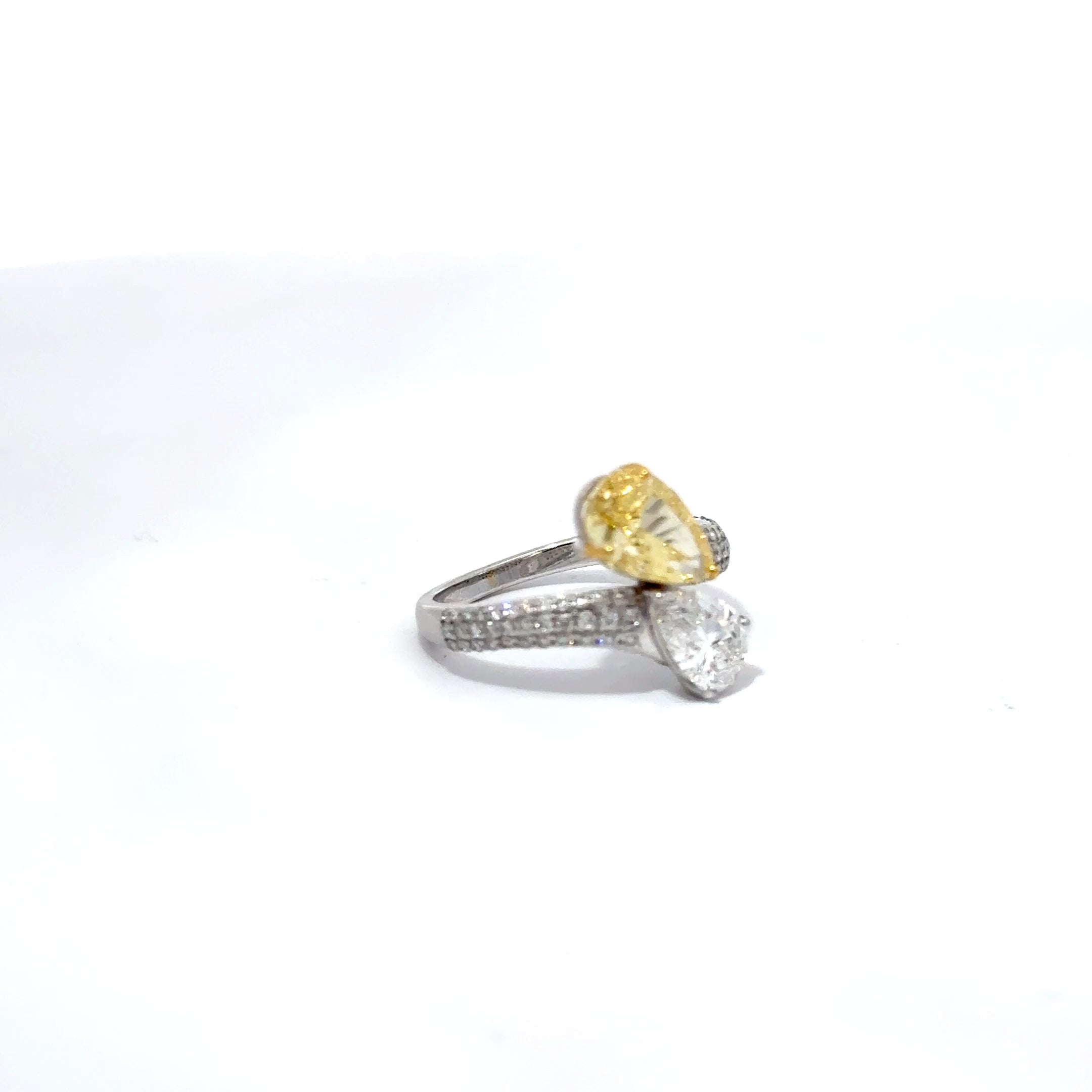 3.44ct Toi et Moi Lab Grown Fancy Intense Yellow Pear Cut Diamond Set In 18ct White Gold With Diamond Set Shoulders