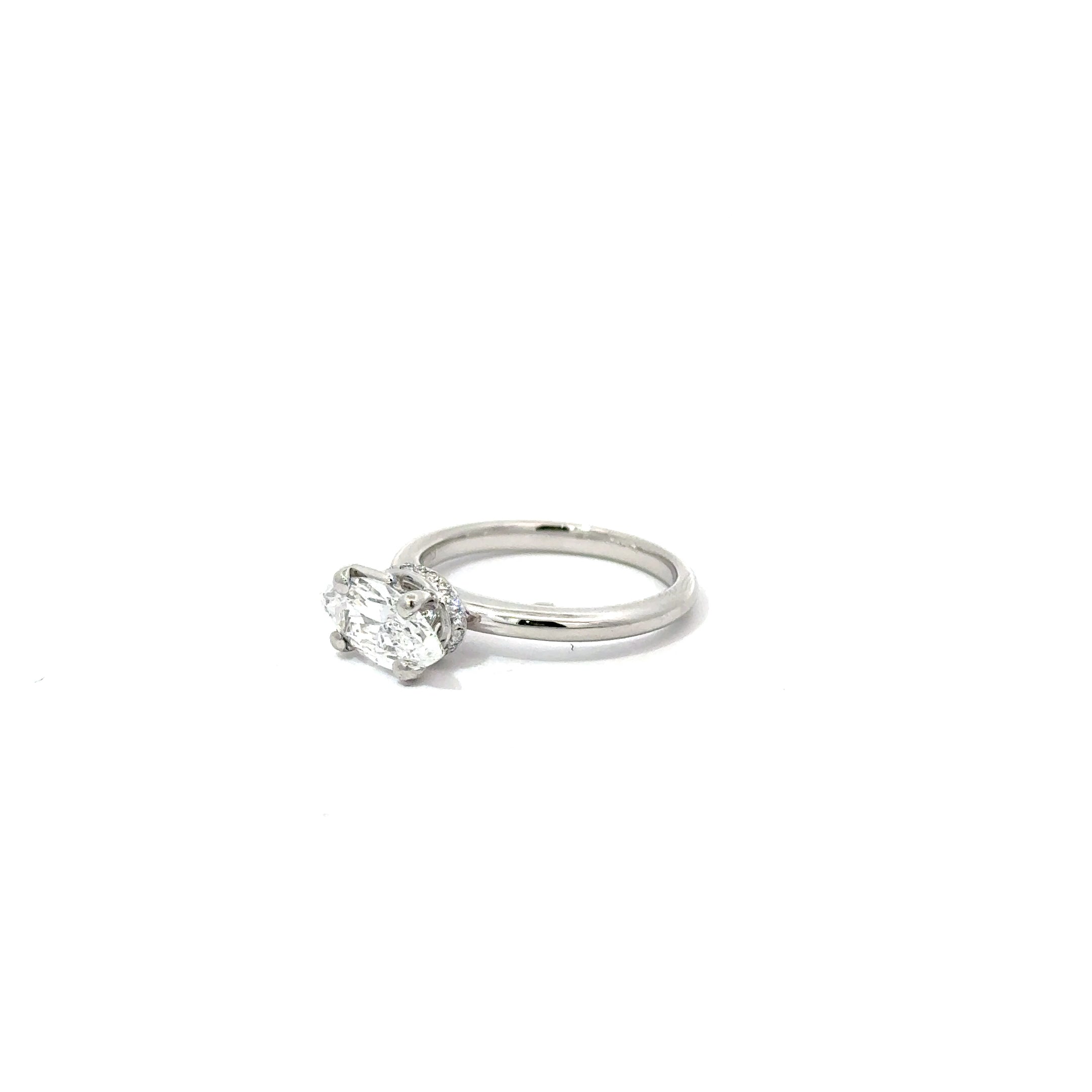 1.1ct Marquise Cut Lab Grown Diamond Ring Set In Platinum 950 With A Hidden Halo