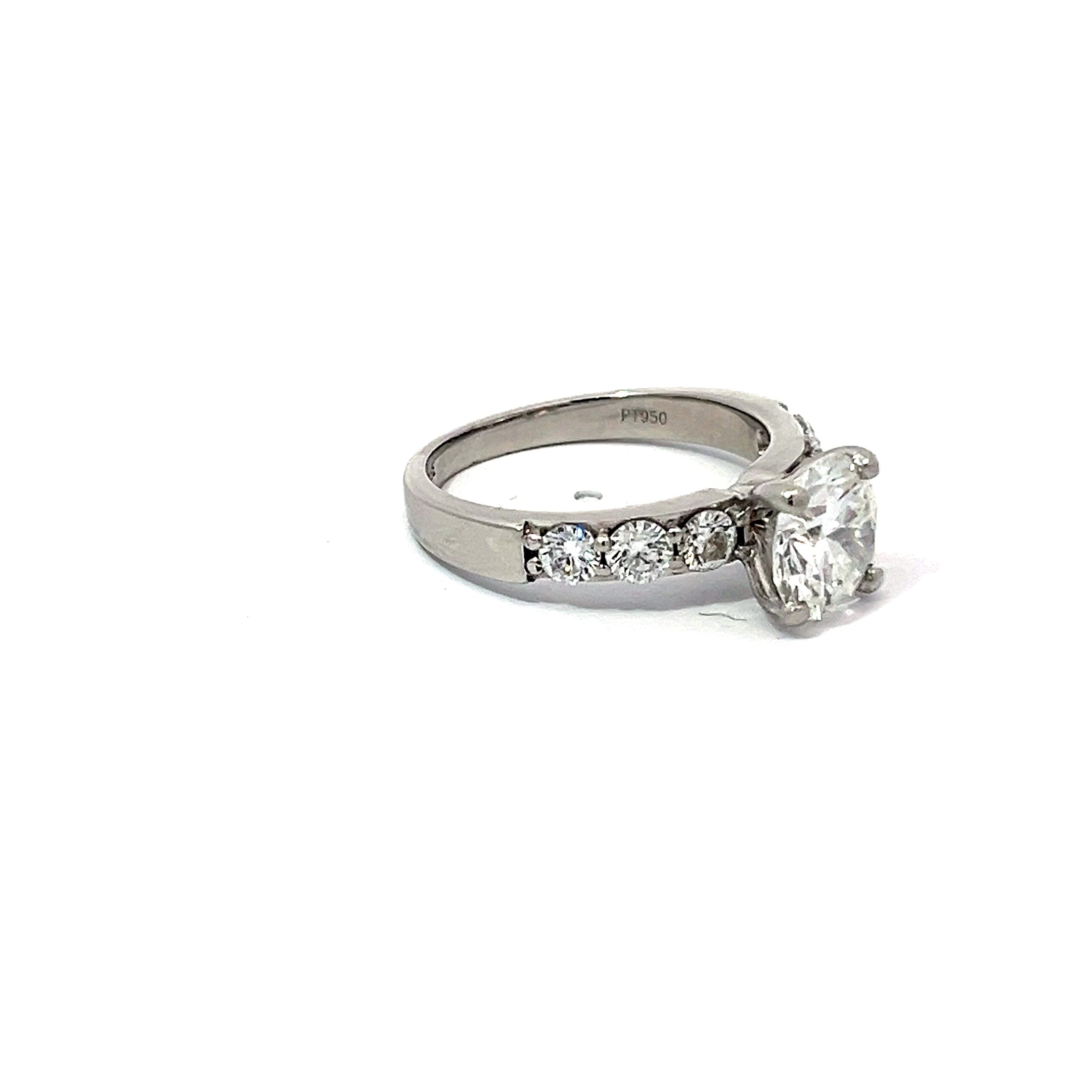 2.08ct Round Brilliant Cut Diamond Engagement Ring With Diamond Set Shoulders Set In Platinum