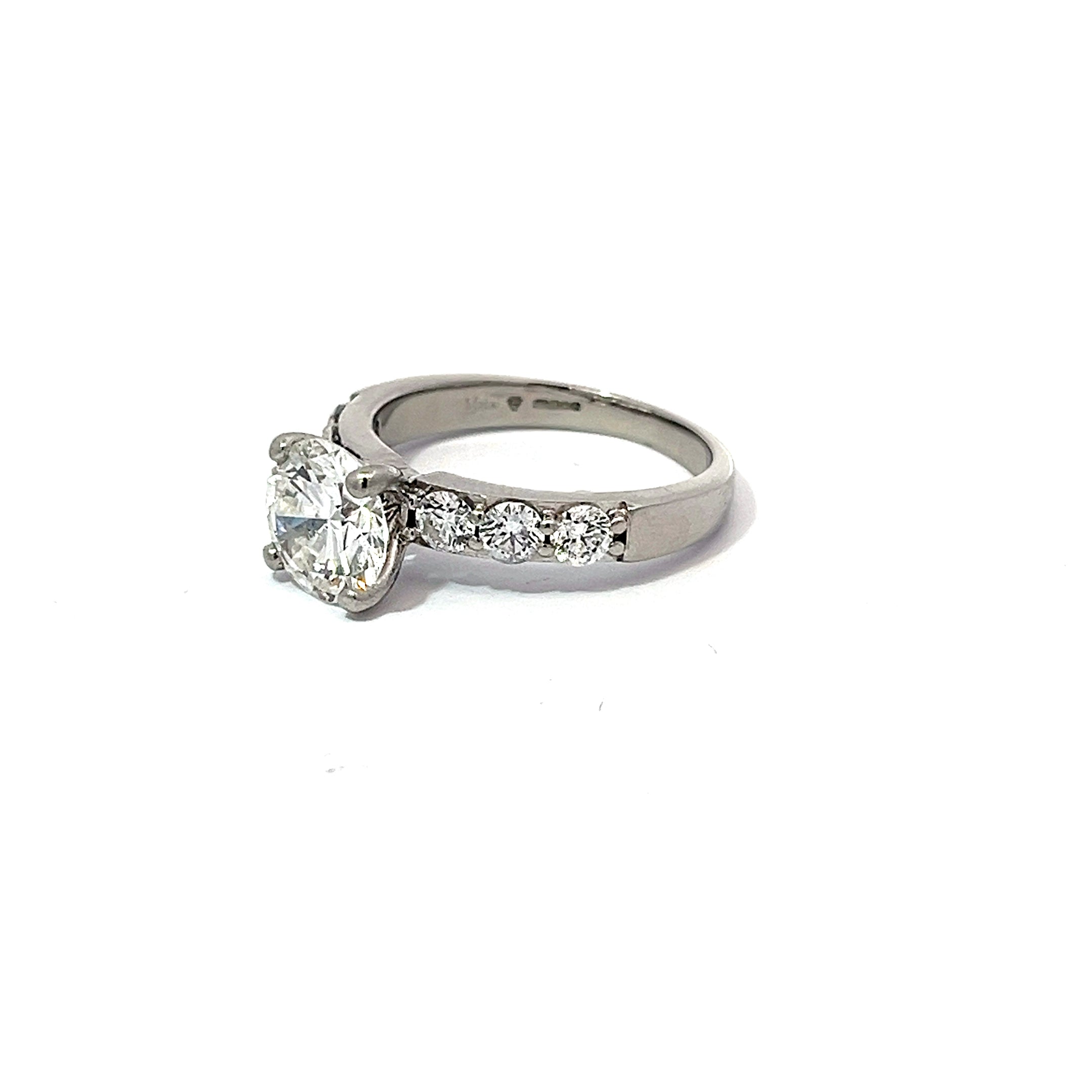 2.08ct Round Brilliant Cut Diamond Engagement Ring With Diamond Set Shoulders Set In Platinum