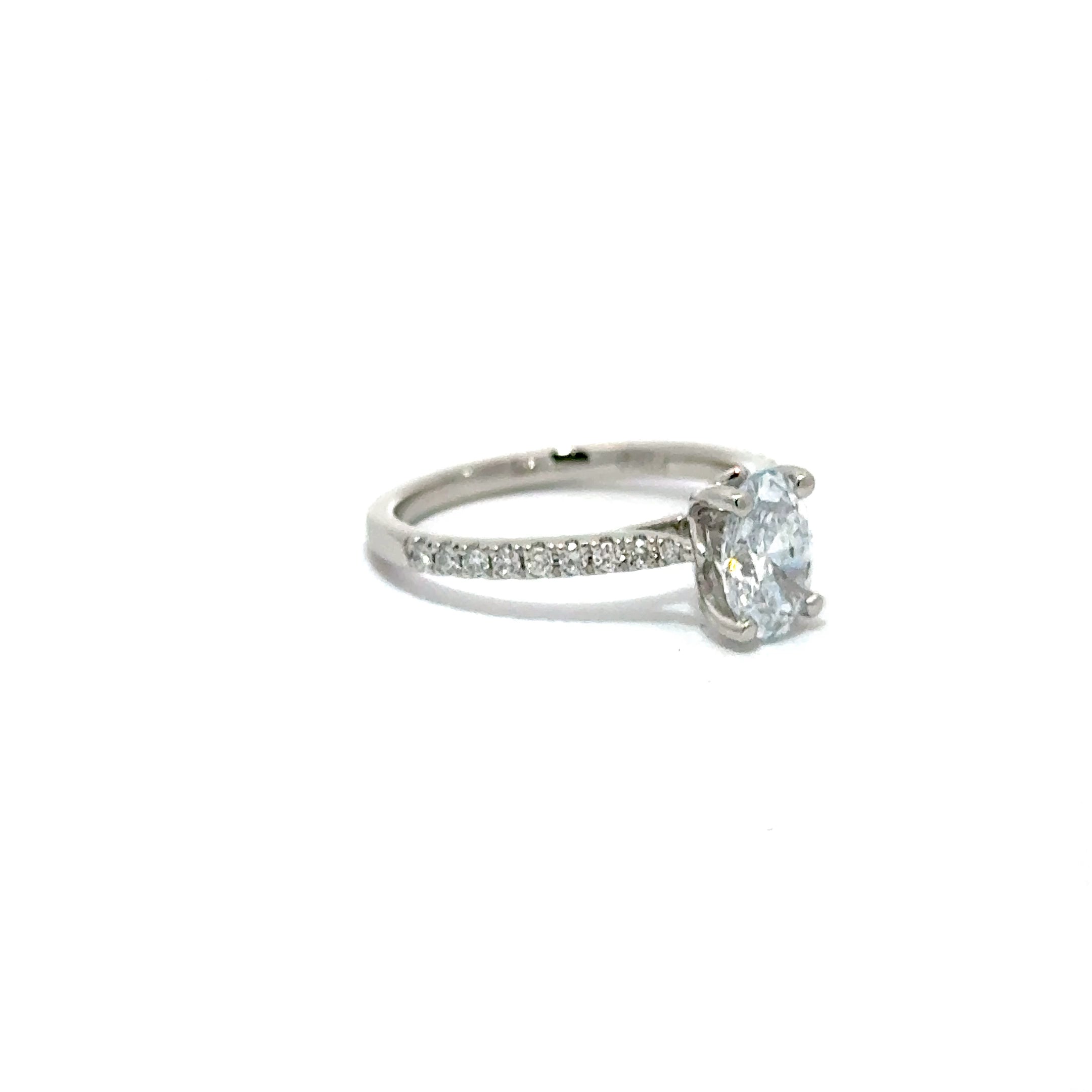 1.13ct Oval Cut Lab Grown Diamond Set in Platinum With Diamond Set Shoulders