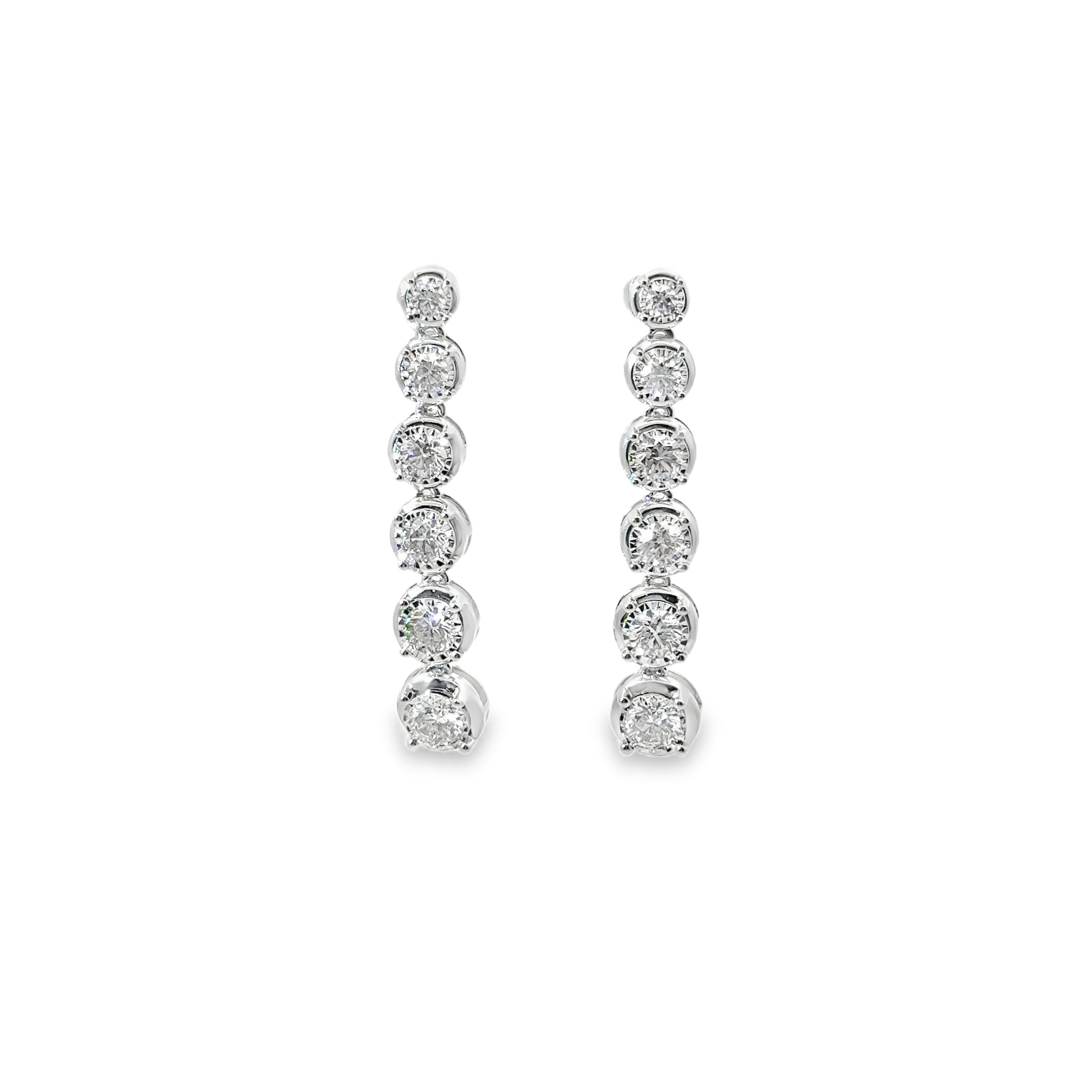 2.11ct Round Brilliant Natural Diamond Drop Earrings Set In 9ct White Gold