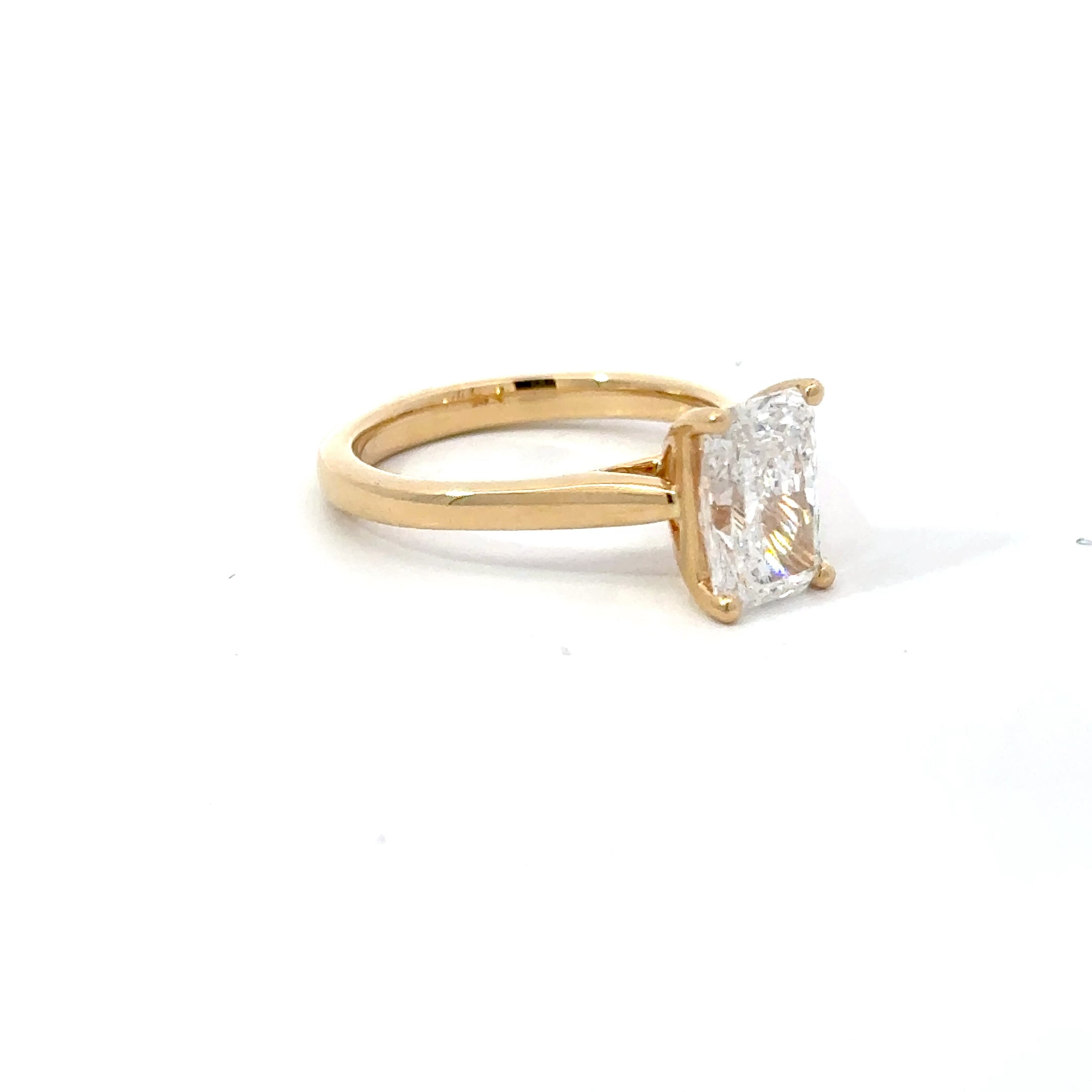 2.03ct Radiant Cut Lab Grown Diamond Solitaire Set in 18ct Yellow Gold