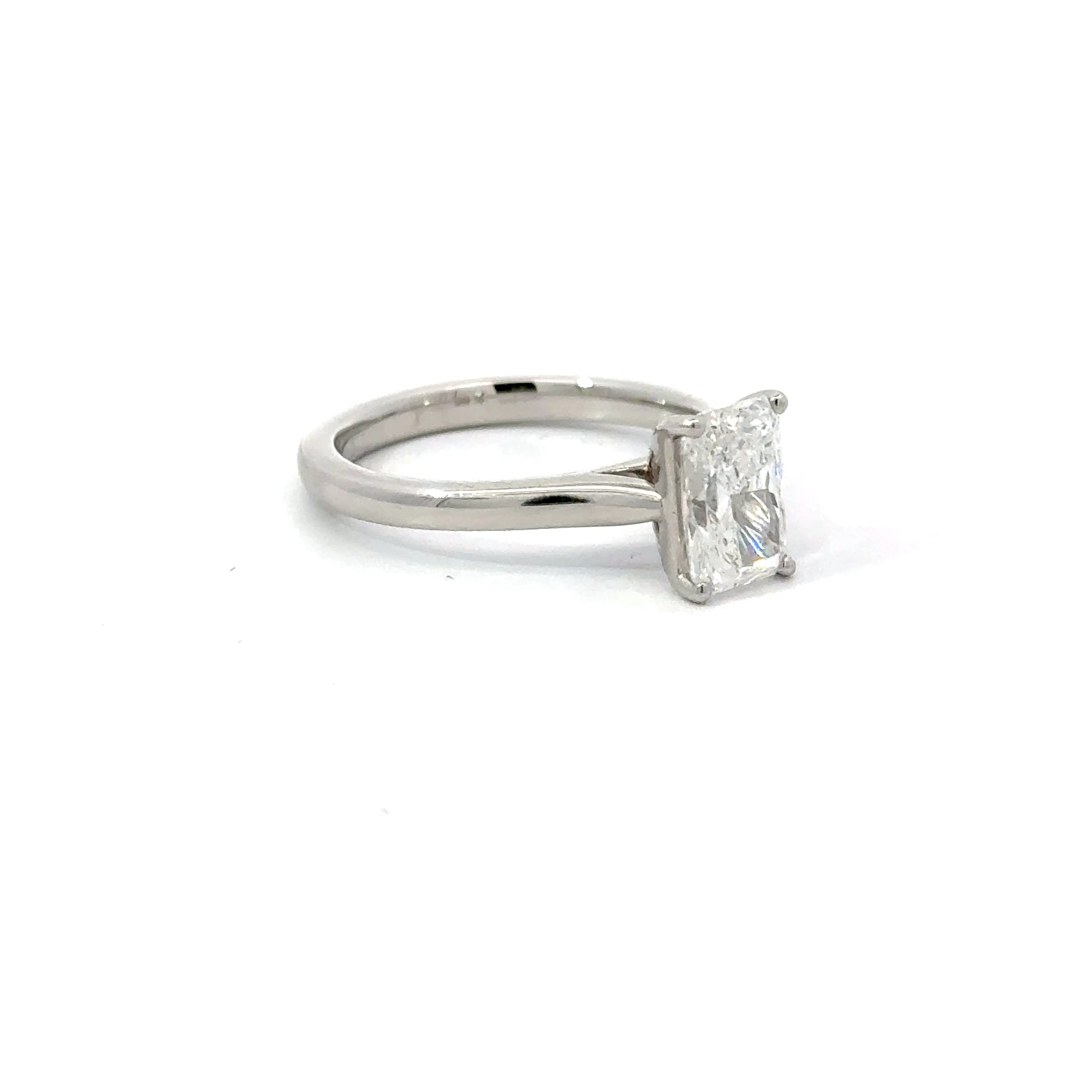 1.57ct Radiant Cut Lab Grown Diamond Solitaire Ring Set in Platinum