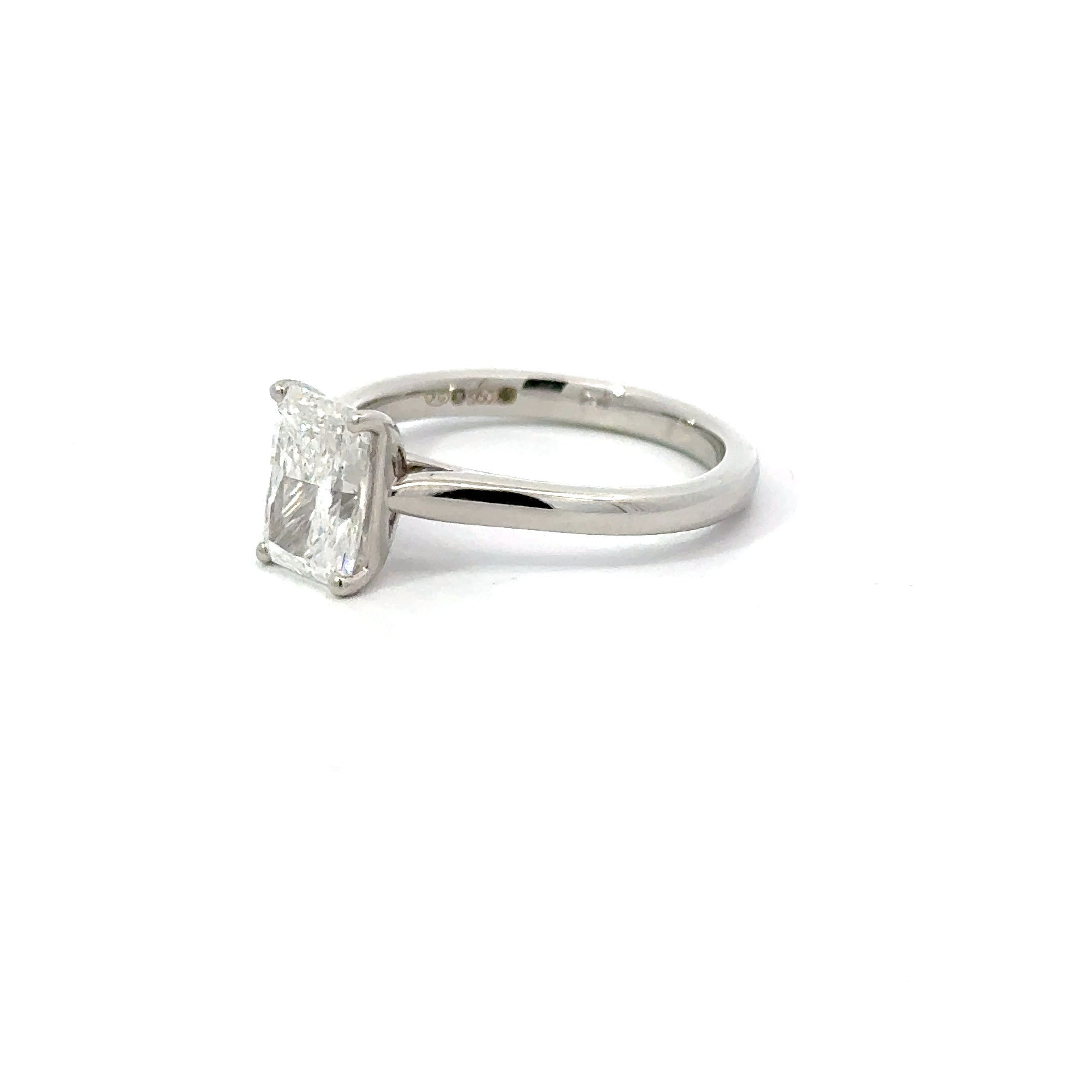 1.57ct Radiant Cut Lab Grown Diamond Solitaire Ring Set in Platinum