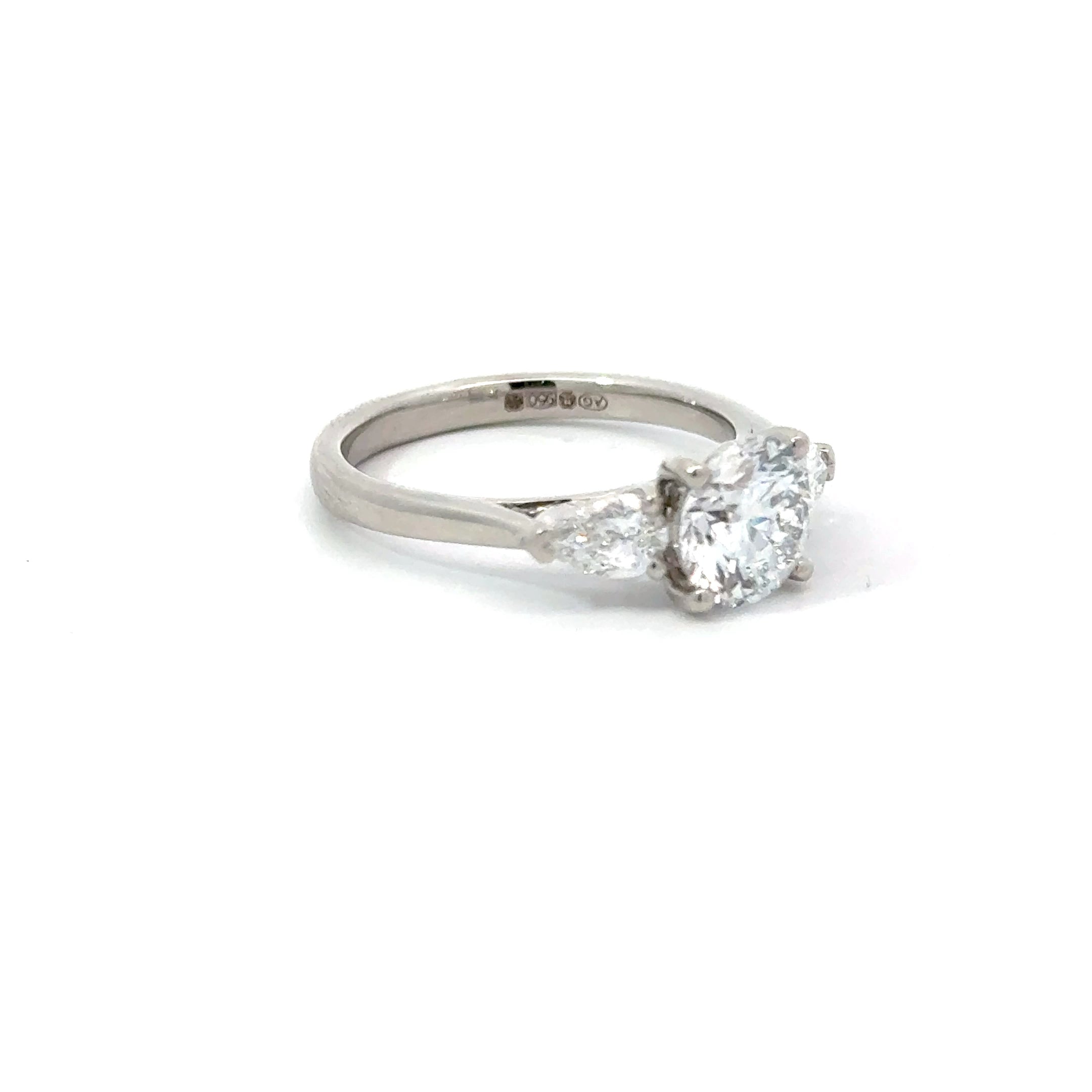 2.01ct Round & Pear Brilliant Cut Lab Grown Diamond 3 Stone Ring Set in Platinum