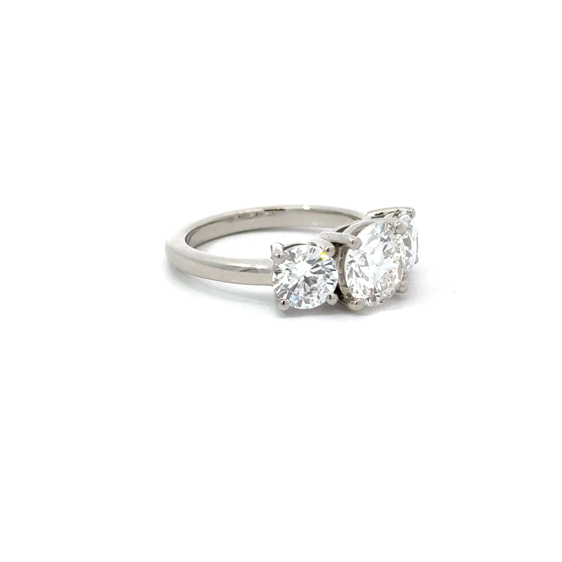 2.92ct Round Brilliant Cut Lab Grown Diamond 3 Stone Ring Set In Platinum