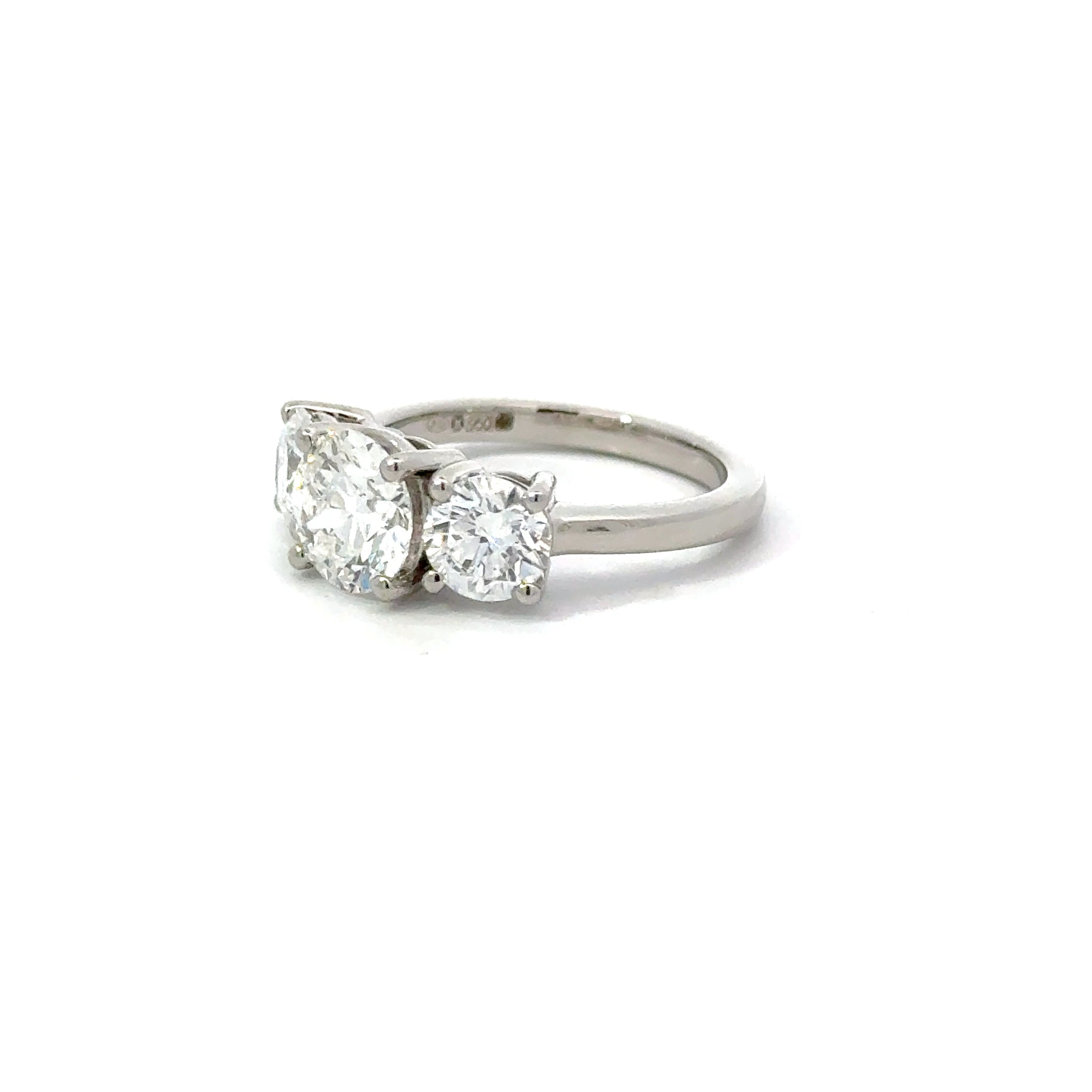 2.92ct Round Brilliant Cut Lab Grown Diamond 3 Stone Ring Set In Platinum