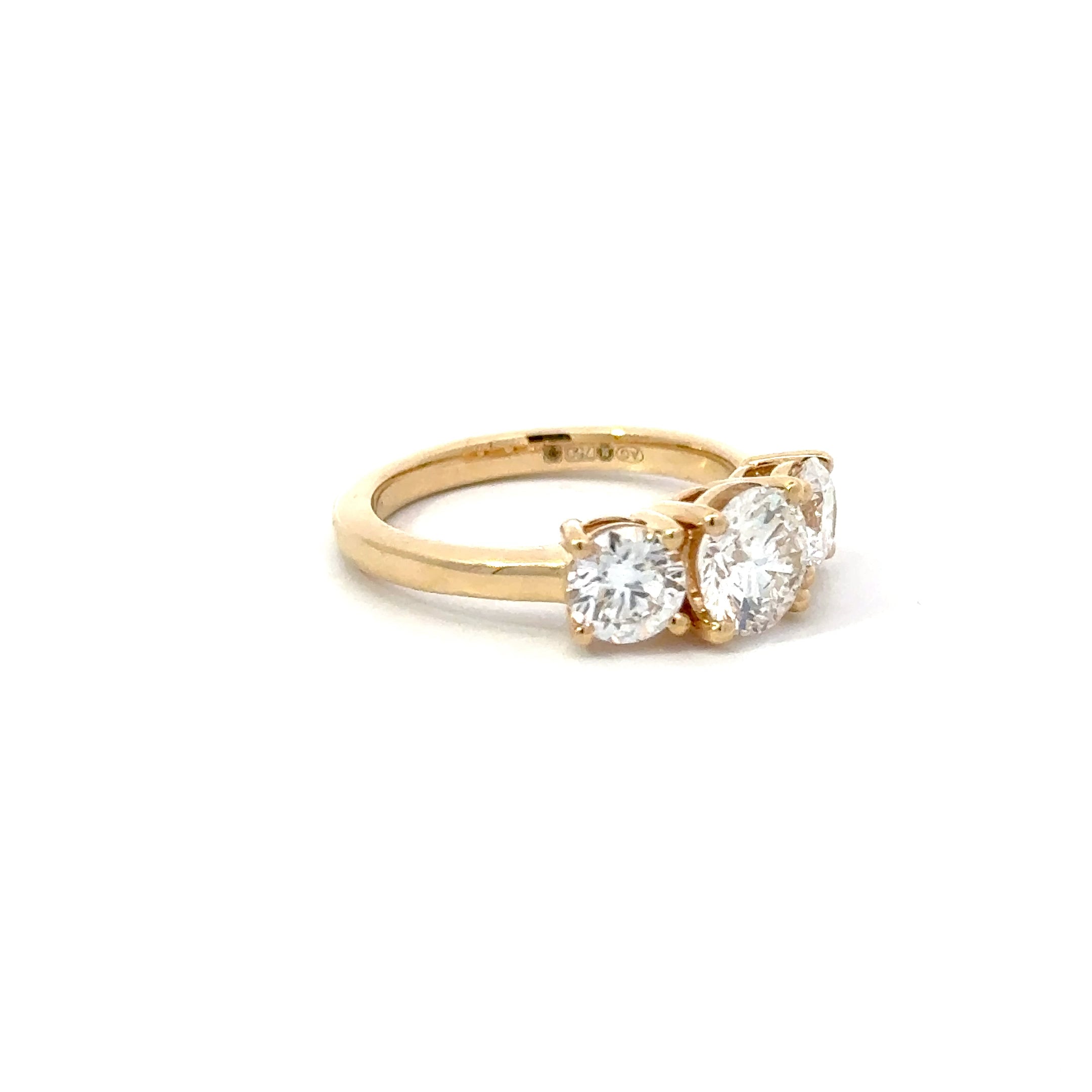 2.02ct Round Brilliant Cut Lab Grown Diamond 3 Stone Set in 18ct Yellow Gold