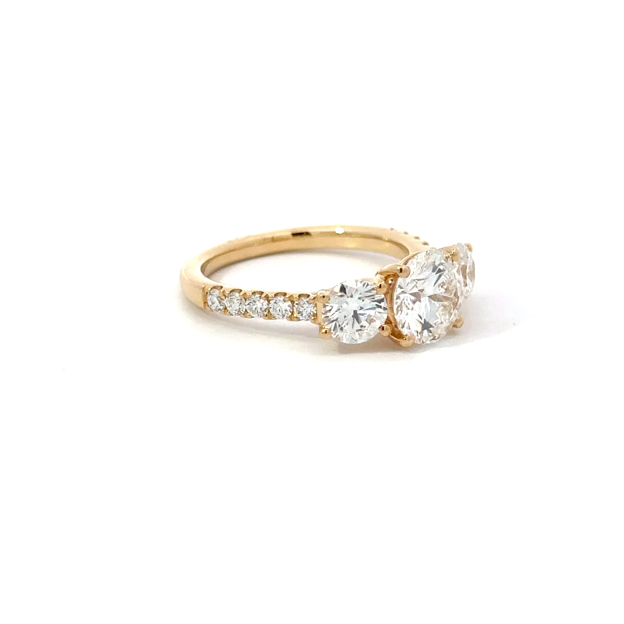2.80ct Round Brilliant Cut Lab Grown Diamond 3 Stone Ring Set In 18ct Yellow Gold